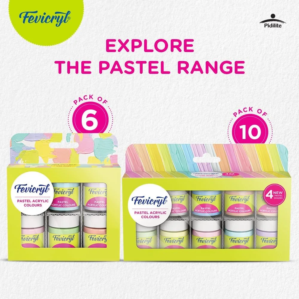 مجموعه رنگ های اکریلیک پاستلی Fevicryl، ۱۰ رنگ X ۱۵ میلی لیتر، رنگ DIY، رنگ چند رنگدانه غنی و چند سطحی بدون ترک خوردگی برای بوم، چوب، چرم، سفال، فلز مجموعه رنگ های اکریلیک پاستلی Fevicryl، ۱۰ رنگ X ۱۵ میلی لیتر، رنگ DIY، رنگ چند رنگدانه غنی و چند سطحی بدون ترک خوردگی برای بوم، چوب، چرم، سفال، فلز