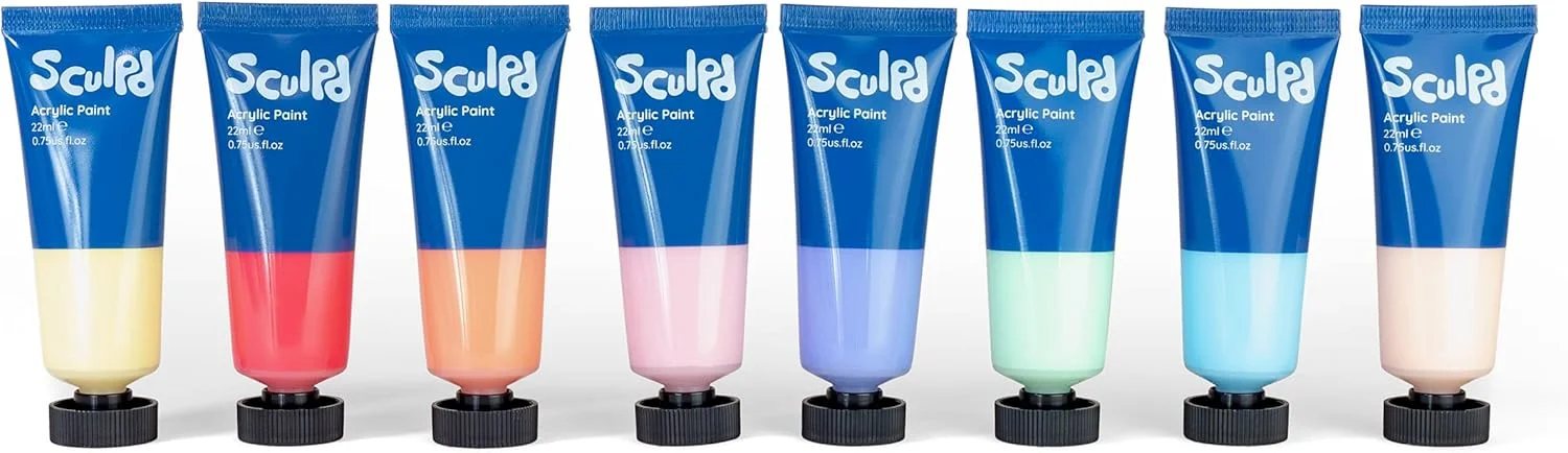 مجموعه رنگ اکریلیک Sculpd، شامل 8 تیوب 22 میلی لیتری از رنگ های اکریلیک رنگی ممتاز، با غلظت بالا و رنگ های زنده، مناسب برای رنگ آمیزی روی خاک رس خشک شونده در هوا، بوم، سرامیک، پارچه، چوب و موارد دیگر (رنگ های پاستلی) مجموعه رنگ اکریلیک Sculpd، شامل 8 تیوب 22 میلی لیتری از رنگ های اکریلیک رنگی ممتاز، با غلظت بالا و رنگ های زنده، مناسب برای رنگ آمیزی روی خاک رس خشک شونده در هوا، بوم، سرامیک، پارچه، چوب و موارد دیگر (رنگ های پاستلی)