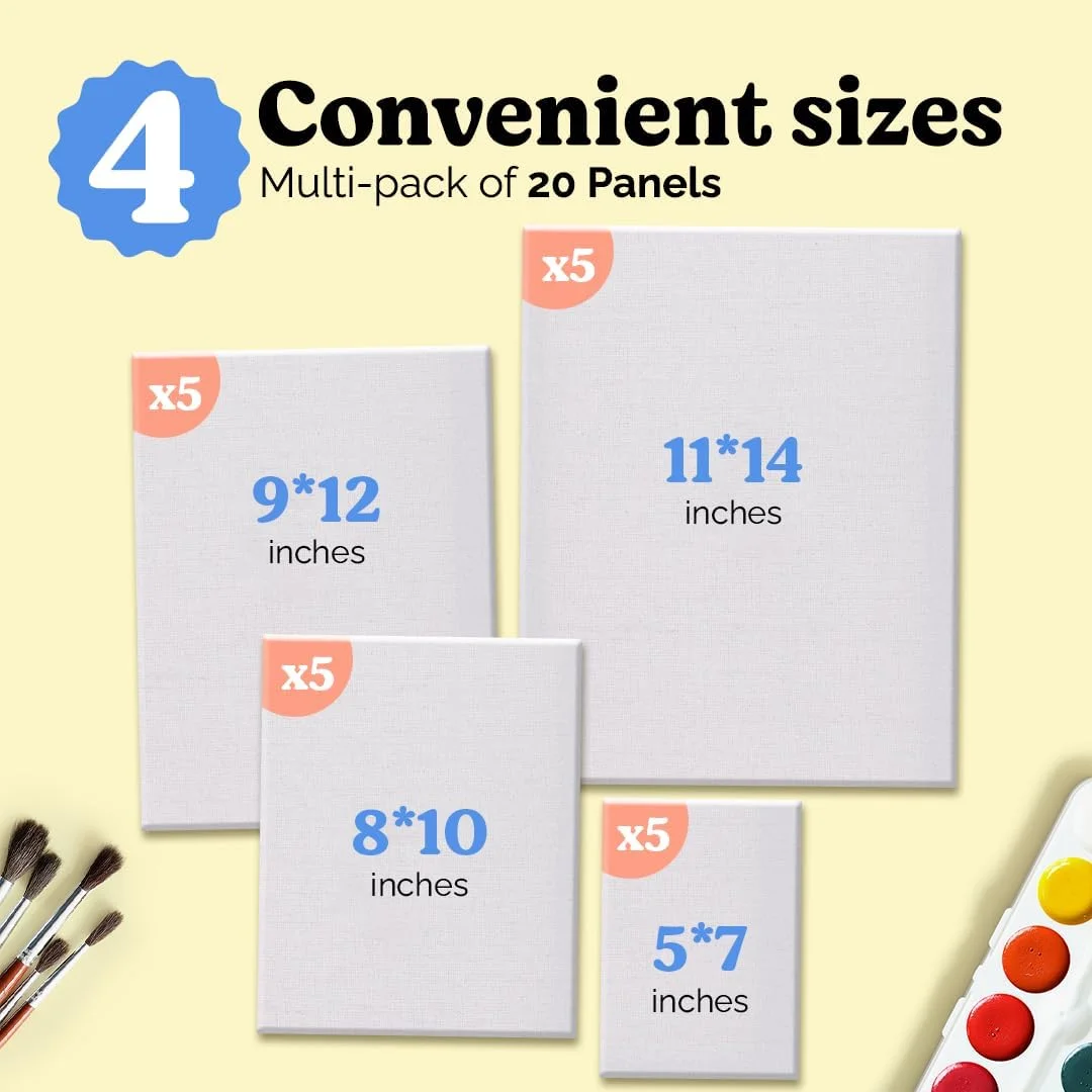 بوم نقاشی چاکولا - (بسته 20 عددی عمده، 5x7، 8x10، 9x12، 11x14 اینچ) | پنل های 100% پنبه، بوم های خالی پرایم شده برای نقاشی کودکان و بزرگسالان - تخته بوم نقاشی برای اکریلیک، رنگ روغن، آبرنگ بوم نقاشی چاکولا - (بسته 20 عددی عمده، 5x7، 8x10، 9x12، 11x14 اینچ) | پنل های 100% پنبه، بوم های خالی پرایم شده برای نقاشی کودکان و بزرگسالان - تخته بوم نقاشی برای اکریلیک، رنگ روغن، آبرنگ