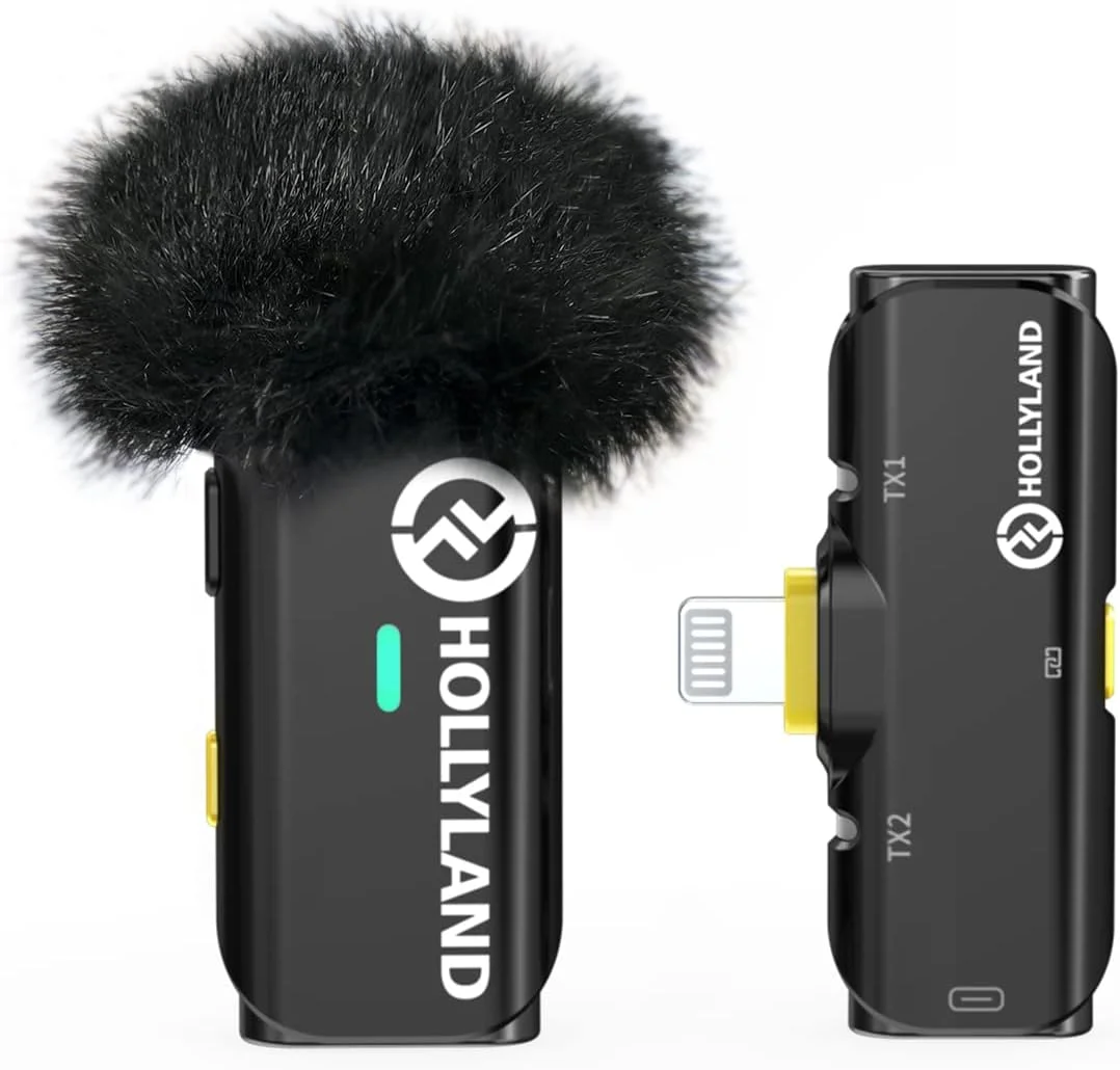 میکروفون یقه ای بی سیم Hollyland Lark C1 (بدون جعبه شارژ، نوع لایتنینگ)، مناسب برای آیفون 14/13/12، دارای گواهی MFi، اتصال آسان، حذف نویز، انتقال 200 متری، 32 ساعت کارکرد