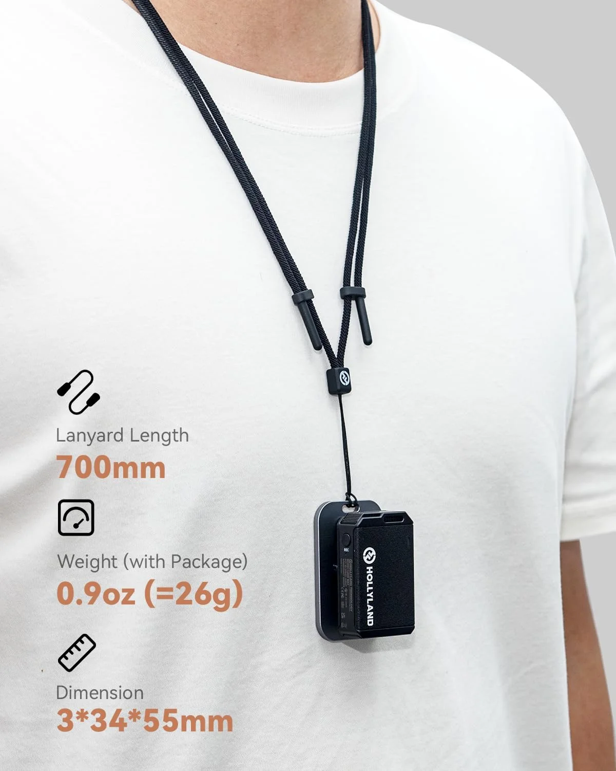 HollyView Hollyland Adjustable Durable Long Neck Lanyard with Magnetic Metal Plate for Hollyland Lark Max Wireless Lavalier Microphone, Black