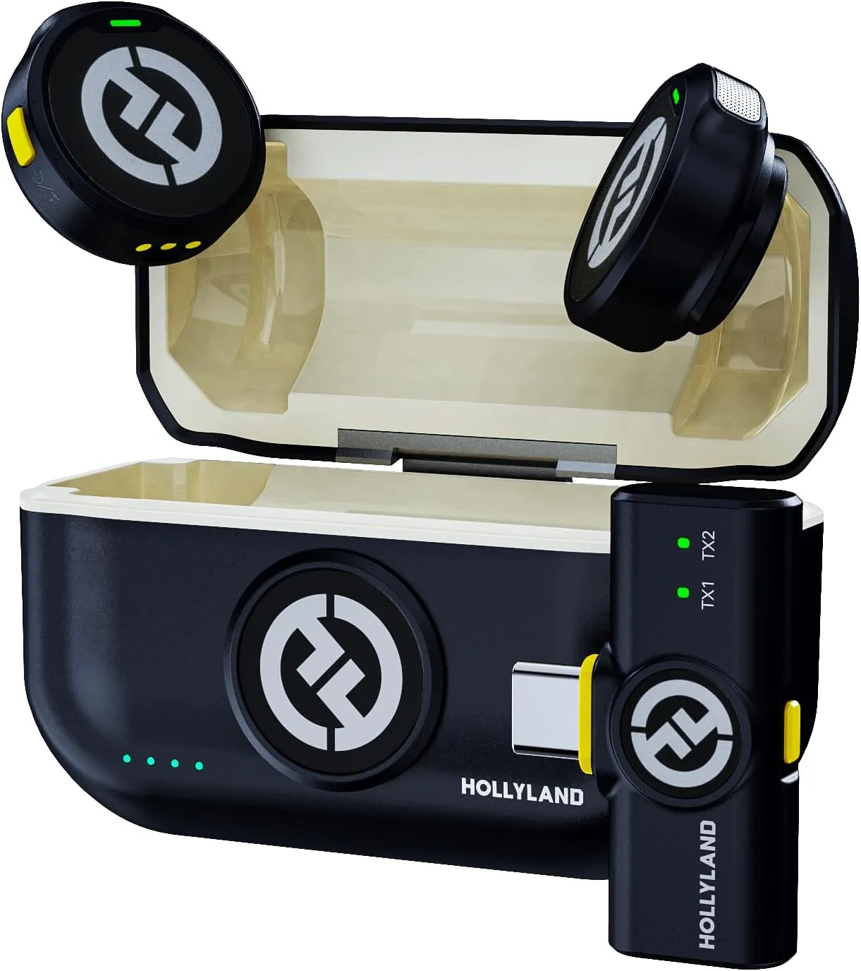 میکروفون یقه ای بی سیم Hollyland Lark M2 برای آیفون 15/15 پرو/15 پرو مکس/اندروید، صدای Hi-Fi، میکروفون مینی، برد 300 متری، حذف نویز، 30 ساعت دوام برای ولاگ یوتیوبر - مشکی