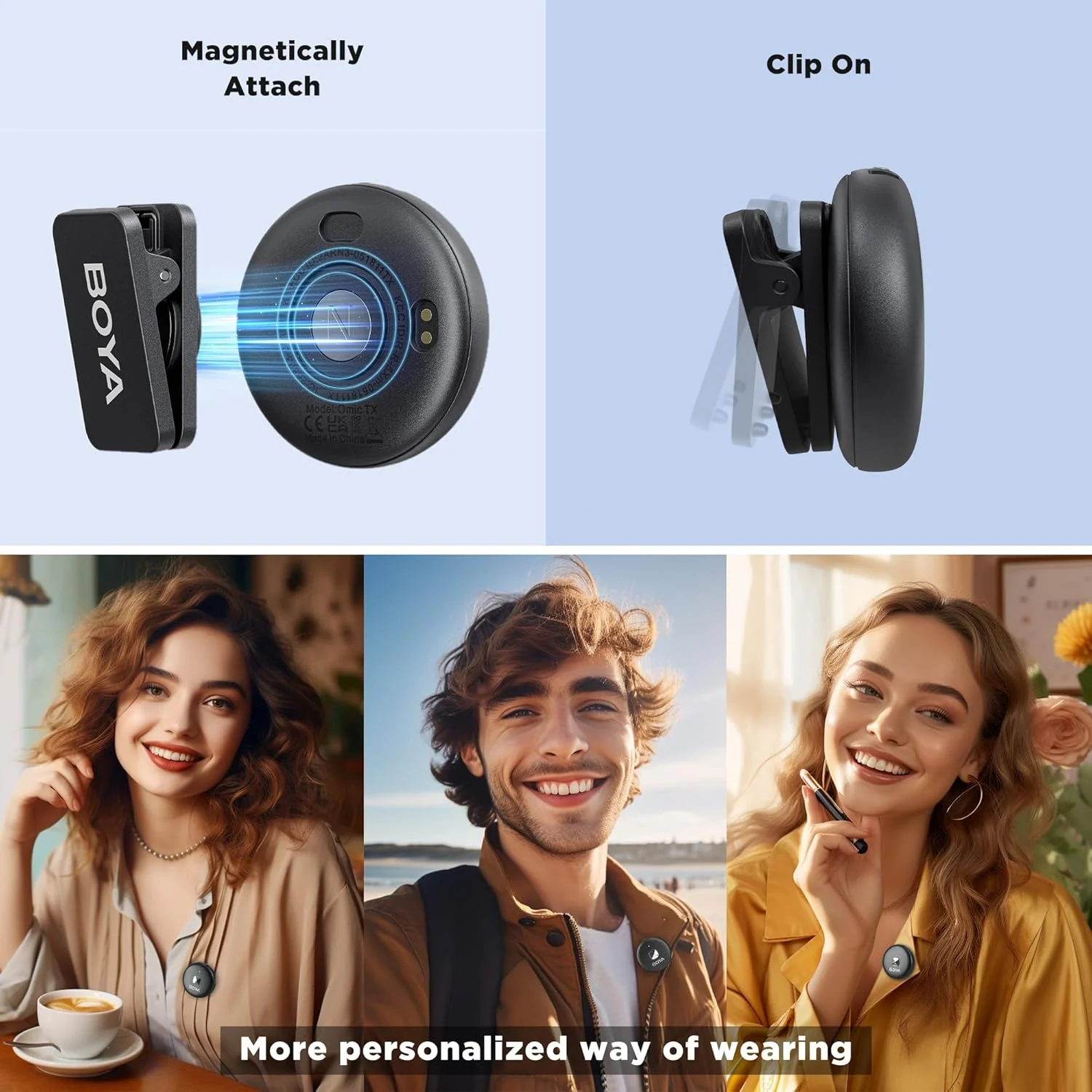 میکروفون یقه ای بی سیم BOYA Omic-D برای آیفون، آیپد، iOS، میکروفون لاوالیر گیره ای مغناطیسی با جعبه شارژ بی سیم، کاهش نویز انتقال 50 متری برای ضبط ویدیو میکروفون یقه ای بی سیم BOYA Omic-D برای آیفون، آیپد، iOS، میکروفون لاوالیر گیره ای مغناطیسی با جعبه شارژ بی سیم، کاهش نویز انتقال 50 متری برای ضبط ویدیو