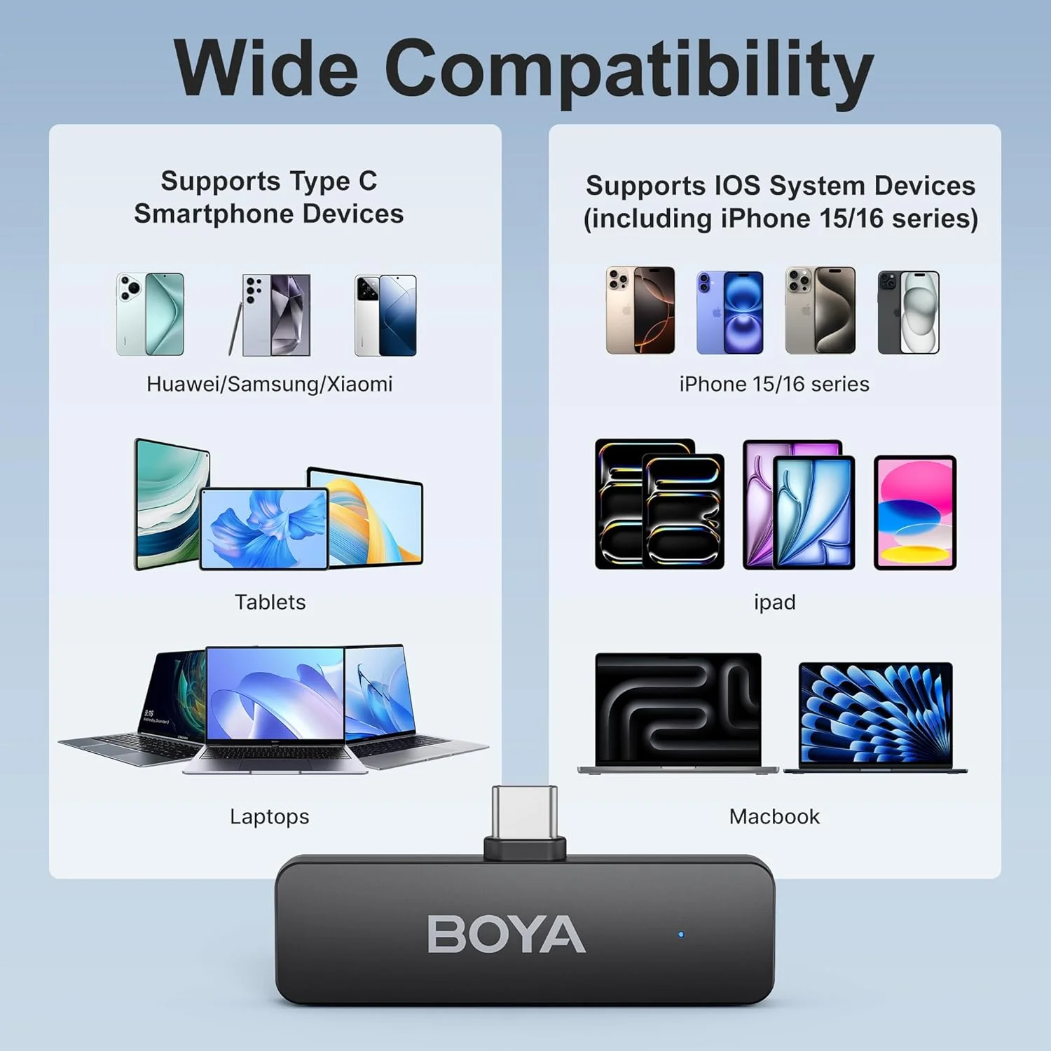 میکروفون یقه ای بی سیم BOYA BY-V4U برای آیفون 15، گوشی های اندروید Type C، میکروفون کوچک گیره ای برای ضبط ویدیو، پادکست، مصاحبه، استریمینگ، ولاگ و یوتیوب