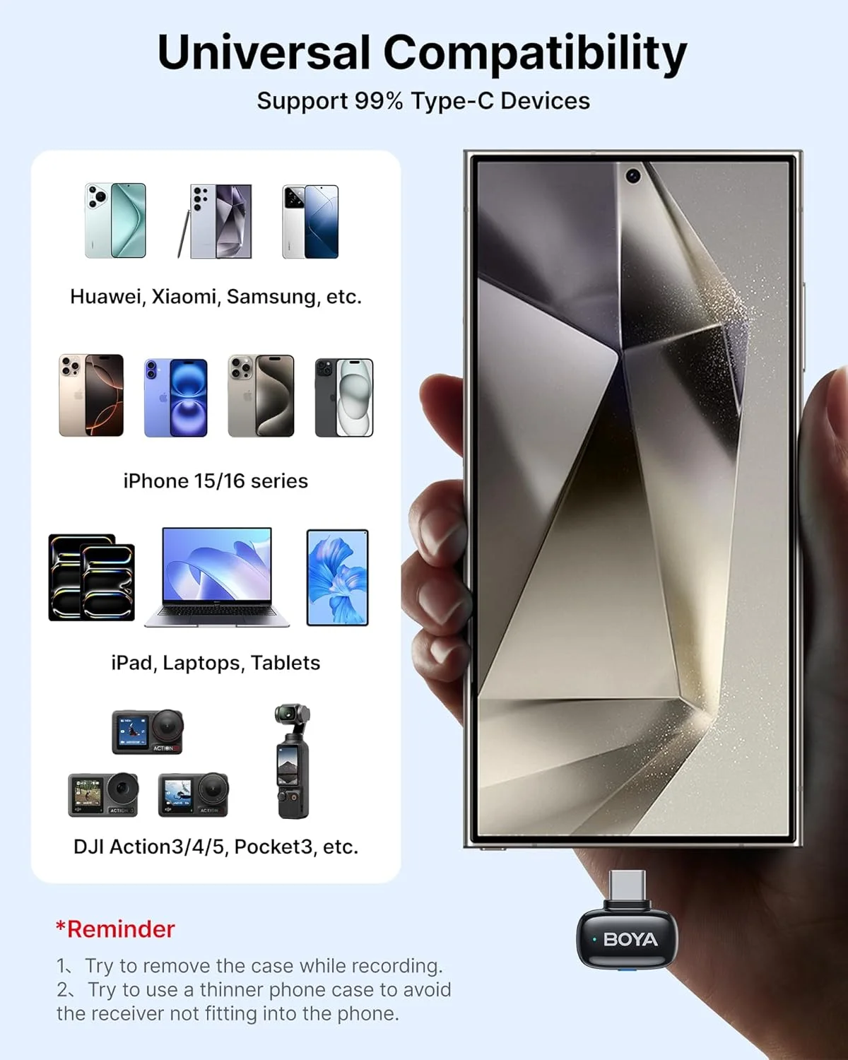 BOYA mini Wireless Lavalier Microphone for iPhone 15/16 Android Smartphone/PC/Tablet with Type-C input, AI Voice Change, Noise Reduce, 6H Battery Life & 328ft Range for Youtube Podcast Vlog TikTok BOYA mini Wireless Lavalier Microphone for iPhone 15/16 Android Smartphone/PC/Tablet with Type-C input, AI Voice Change, Noise Reduce, 6H Battery Life & 328ft Range for Youtube Podcast Vlog TikTok