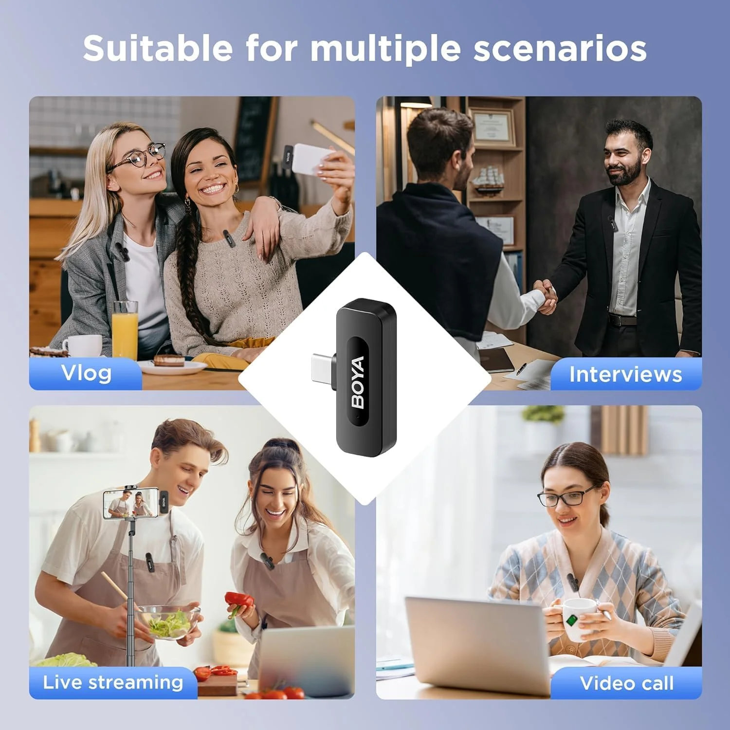 میکروفون بی سیم دوگانه امنی دایرکشنال 2.4 گیگاهرتز بویا برای دستگاه های اندروید Type-C، مشکی میکروفون بی سیم دوگانه امنی دایرکشنال 2.4 گیگاهرتز بویا برای دستگاه های اندروید Type-C، مشکی