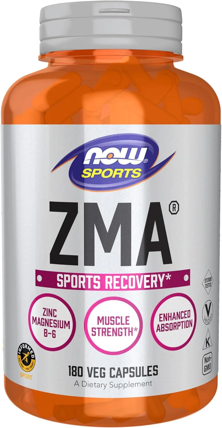NOW Sports Nutrition، ZMA (روی، منیزیم و ویتامین B-6)، جذب پیشرفته، ریکاوری ورزشی*، 180 کپسول گیاهی NOW Sports Nutrition، ZMA (روی، منیزیم و ویتامین B-6)، جذب پیشرفته، ریکاوری ورزشی*، 180 کپسول گیاهی