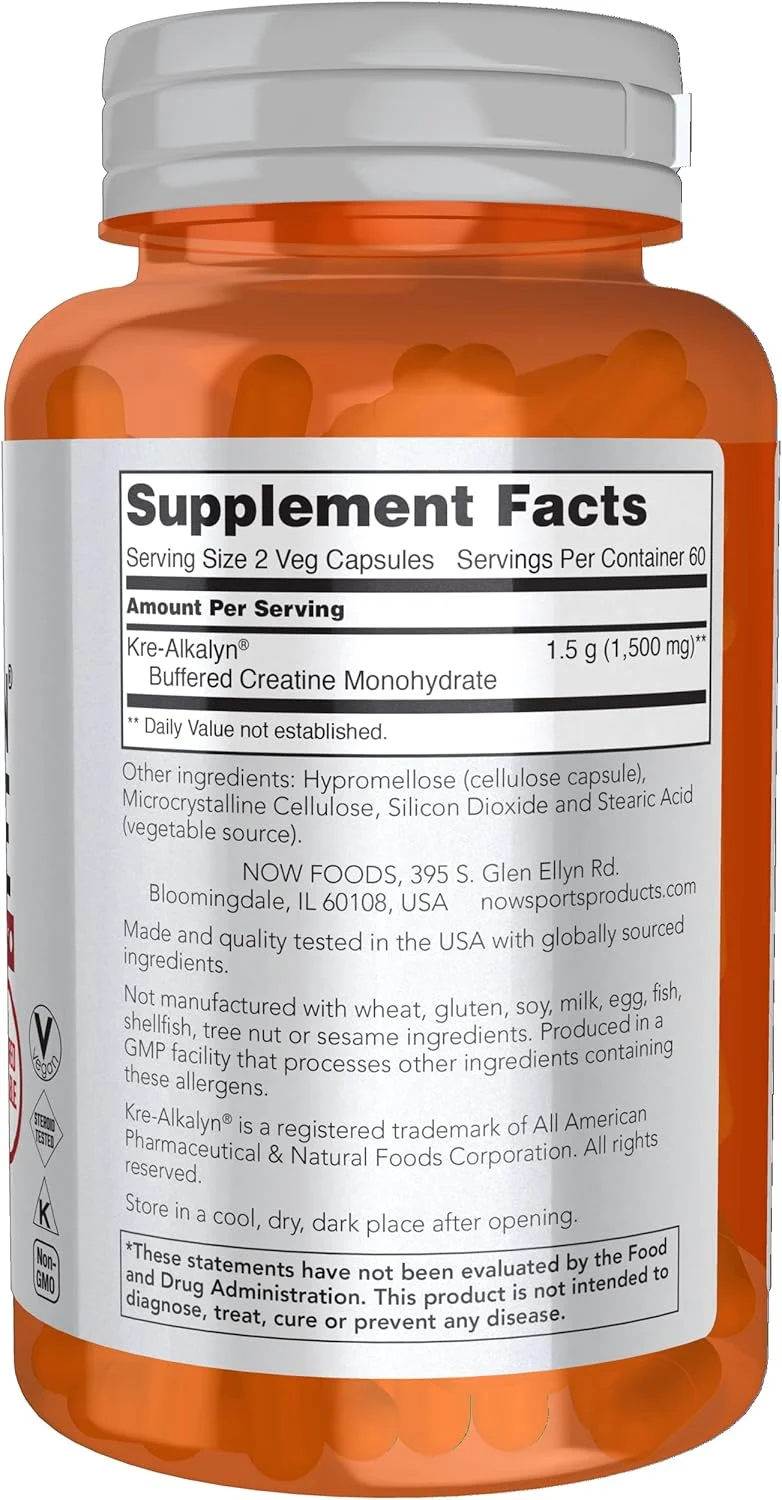 NOW Foods Sports Nutrition، کراتین Kre-Alkalyn 750 میلی گرم، عضله سازی*/تولید انرژی*، 120 کپسول گیاهی NOW Foods Sports Nutrition، کراتین Kre-Alkalyn 750 میلی گرم، عضله سازی*/تولید انرژی*، 120 کپسول گیاهی