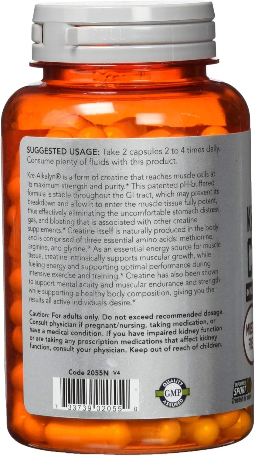 NOW Sports Nutrition، کراتین Kre-Alkalyn 750 میلی گرم، عضله سازی*/تولید انرژی*، 120 کپسول NOW Sports Nutrition، کراتین Kre-Alkalyn 750 میلی گرم، عضله سازی*/تولید انرژی*، 120 کپسول