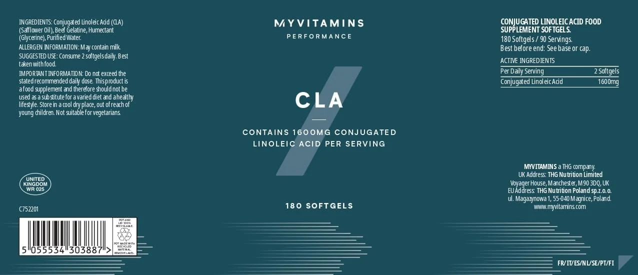 Myprotein CLA 1600 میلی گرم چربی سوز، مهار کننده ذخیره چربی، کاهش توده چربی بدن، افزایش توده عضلانی بدون چربی، 180 سافت ژل Myprotein CLA 1600 میلی گرم چربی سوز، مهار کننده ذخیره چربی، کاهش توده چربی بدن، افزایش توده عضلانی بدون چربی، 180 سافت ژل