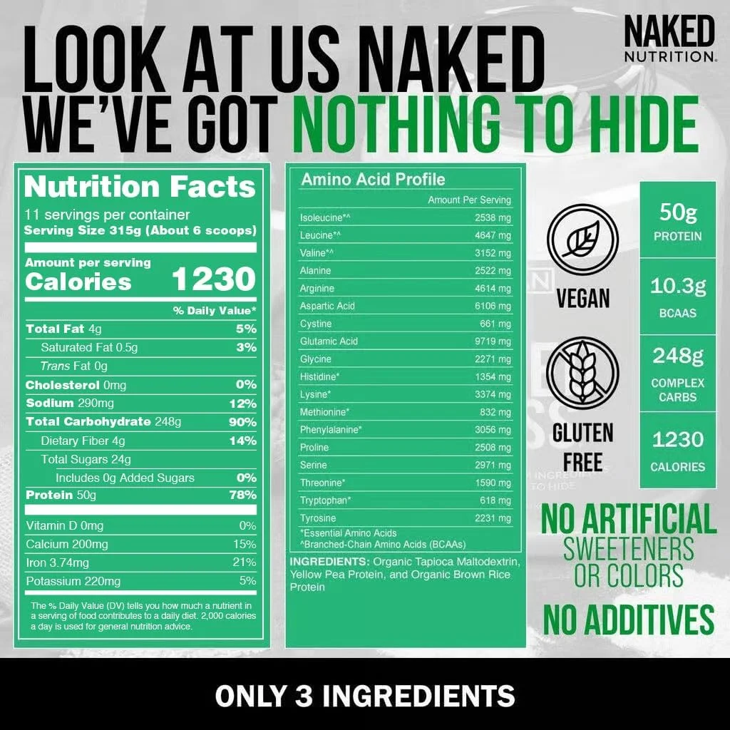 نوتریشن NAKED Vegan Mass - پودر پروتئین افزایش وزن طبیعی و وگان - بسته 8 پوندی، بدون GMO، بدون گلوتن، بدون سویا و بدون لبنیات. بدون مواد مصنوعی - 1230 کالری - 11 سروینگ نوتریشن NAKED Vegan Mass - پودر پروتئین افزایش وزن طبیعی و وگان - بسته 8 پوندی، بدون GMO، بدون گلوتن، بدون سویا و بدون لبنیات. بدون مواد مصنوعی - 1230 کالری - 11 سروینگ