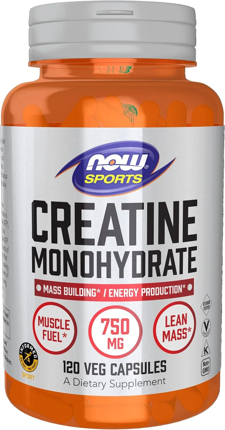 NOW Sports Nutrition، کراتین مونوهیدرات 750 میلی گرم، عضله سازی*/تولید انرژی*، 120 کپسول NOW Sports Nutrition، کراتین مونوهیدرات 750 میلی گرم، عضله سازی*/تولید انرژی*، 120 کپسول