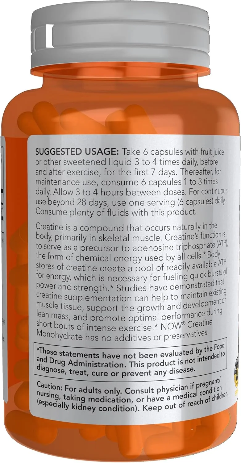 NOW Sports Nutrition، کراتین مونوهیدرات 750 میلی گرم، عضله سازی*/تولید انرژی*، 120 کپسول