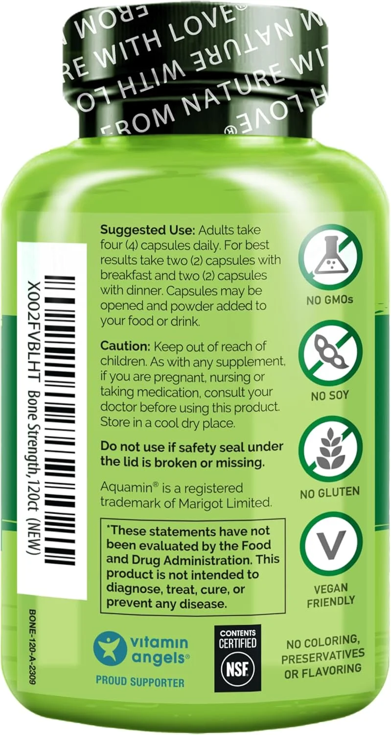 نِیچِرلو استحکام استخوان - مکمل کلسیم منیزیم برای سلامت استخوان - فرمول گیاهی و غذایی کامل با پتاسیم، ویتامین های C، K2، D3 - غیر GMO، بدون سویا، بدون گلوتن - 120 کپسول گیاهی نِیچِرلو استحکام استخوان - مکمل کلسیم منیزیم برای سلامت استخوان - فرمول گیاهی و غذایی کامل با پتاسیم، ویتامین های C، K2، D3 - غیر GMO، بدون سویا، بدون گلوتن - 120 کپسول گیاهی