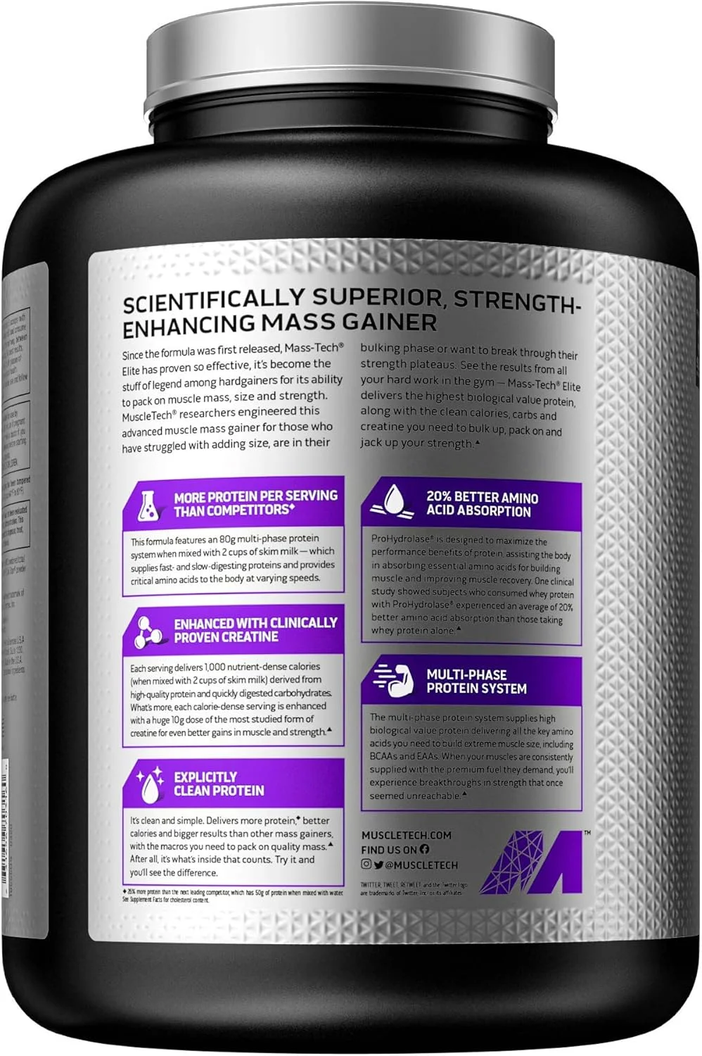 مکمل افزایش وزن و عضله سازی ماسل تک مس تک الیت، افزایش حجم و قدرت عضلات با جذب 20% بهتر آمینو اسید، پروتئین، کراتین، بی سی ای ای، کالری و کربوهیدرات، طعم کیک وانیلی، 6.00 پوند