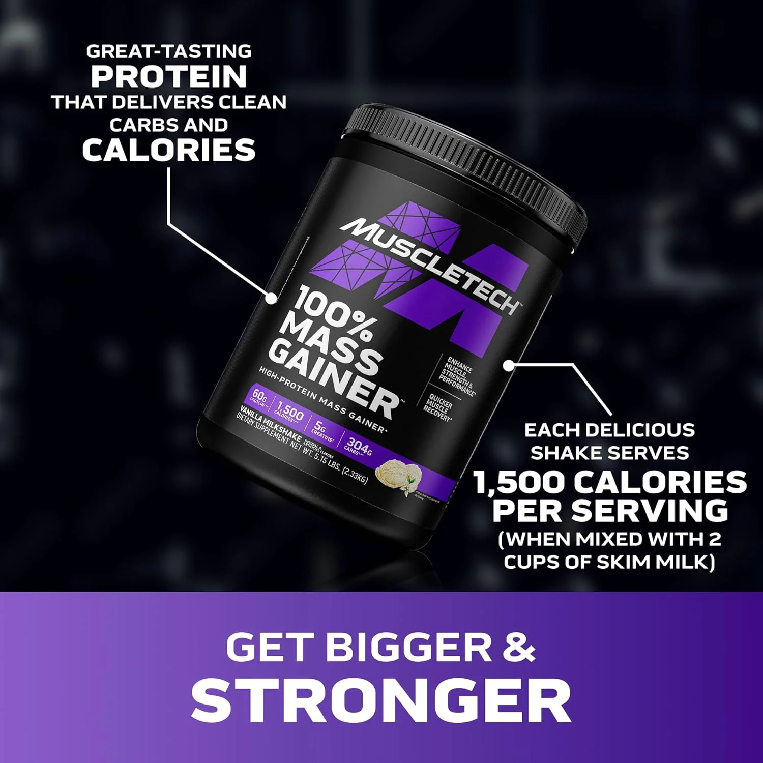 پودر پروتئین بالا افزایش دهنده حجم عضلانی ماسل تک 100% Mass Gainer، تقویت کننده عضلات، قدرت، عملکرد و تسریع ریکاوری عضلات - 60 گرم پروتئین، 5 گرم کراتین، 13.1 گرم BCAA و 1500 کالری، میلک شیک وانیلی 2.33 کیلوگرم پودر پروتئین بالا افزایش دهنده حجم عضلانی ماسل تک 100% Mass Gainer، تقویت کننده عضلات، قدرت، عملکرد و تسریع ریکاوری عضلات - 60 گرم پروتئین، 5 گرم کراتین، 13.1 گرم BCAA و 1500 کالری، میلک شیک وانیلی 2.33 کیلوگرم