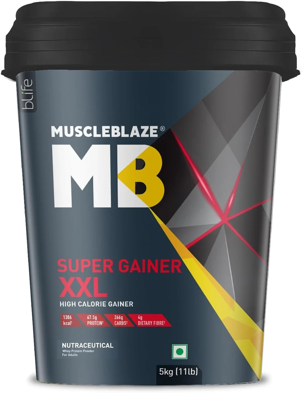 پودر افزایش وزن MuscleBlaze Super Gainer XXL، شکلاتی (50 سروینگ، 5 کیلوگرم) | 15 گرم پروتئین، 75 گرم کربوهیدرات در هر پیمانه | افزایش دهنده پروتئین با پروتئین بالا برای توده عضلانی پودر افزایش وزن MuscleBlaze Super Gainer XXL، شکلاتی (50 سروینگ، 5 کیلوگرم) | 15 گرم پروتئین، 75 گرم کربوهیدرات در هر پیمانه | افزایش دهنده پروتئین با پروتئین بالا برای توده عضلانی