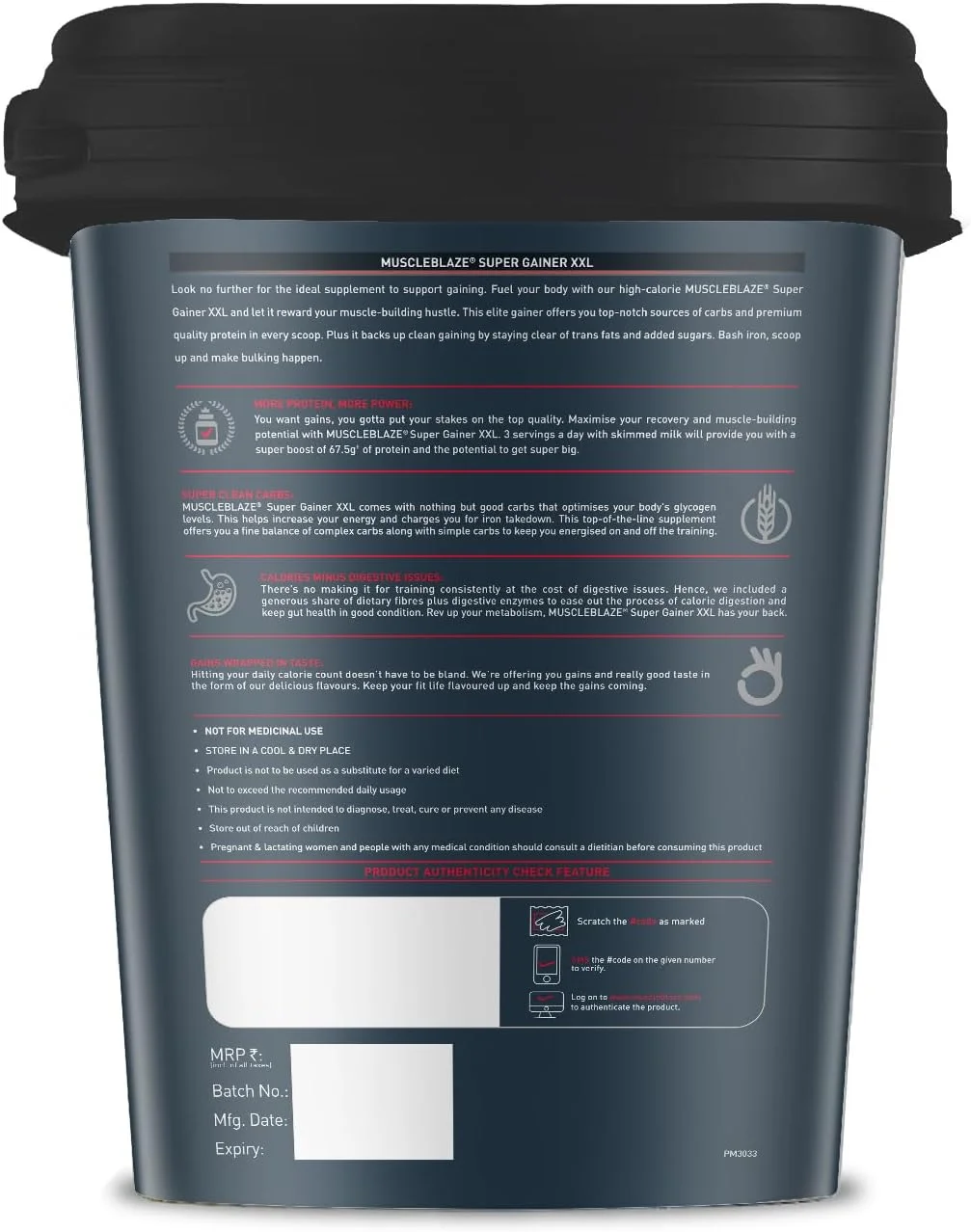 پودر افزایش وزن MuscleBlaze Super Gainer XXL، شکلاتی (50 سروینگ، 5 کیلوگرم) | 15 گرم پروتئین، 75 گرم کربوهیدرات در هر پیمانه | افزایش دهنده پروتئین با پروتئین بالا برای توده عضلانی