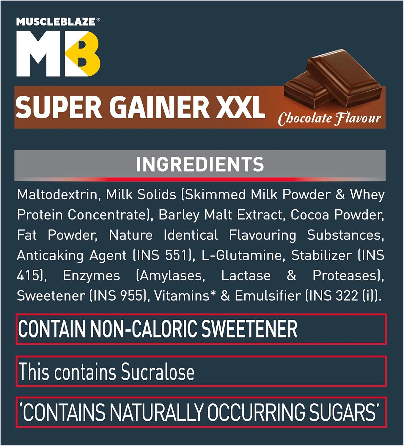 پودر افزایش وزن MuscleBlaze Super Gainer XXL، شکلاتی (50 سروینگ، 5 کیلوگرم) | 15 گرم پروتئین، 75 گرم کربوهیدرات در هر پیمانه | افزایش دهنده پروتئین با پروتئین بالا برای توده عضلانی