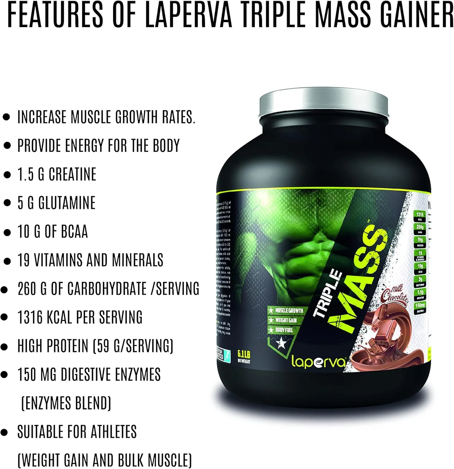 پودر پروتئین افزایش وزن لاپروا TRIPLE Mass، حاوی 19 ویتامین و مواد معدنی + 1.5 گرم کراتین + 10 گرم BCAA + 5 گرم گلوتامین + 150 میلی گرم مخلوط آنزیم های گوارشی، همه در یک (شکلاتی - 6.1 پوند) پودر پروتئین افزایش وزن لاپروا TRIPLE Mass، حاوی 19 ویتامین و مواد معدنی + 1.5 گرم کراتین + 10 گرم BCAA + 5 گرم گلوتامین + 150 میلی گرم مخلوط آنزیم های گوارشی، همه در یک (شکلاتی - 6.1 پوند)