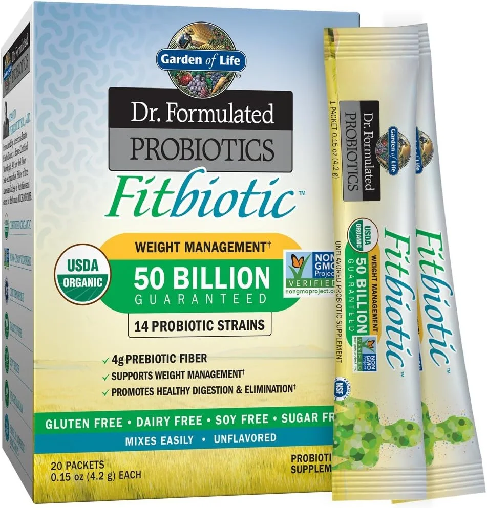 پودر مدیریت وزن پروبیوتیک Fitbiotic Garden of Life Dr. Formulated، 50 میلیارد CFU و فیبر پریبیوتیک، مکمل پروبیوتیک سلامت روده ارگانیک و غیر GMO، 20 بسته تک نفره پودر مدیریت وزن پروبیوتیک Fitbiotic Garden of Life Dr. Formulated، 50 میلیارد CFU و فیبر پریبیوتیک، مکمل پروبیوتیک سلامت روده ارگانیک و غیر GMO، 20 بسته تک نفره