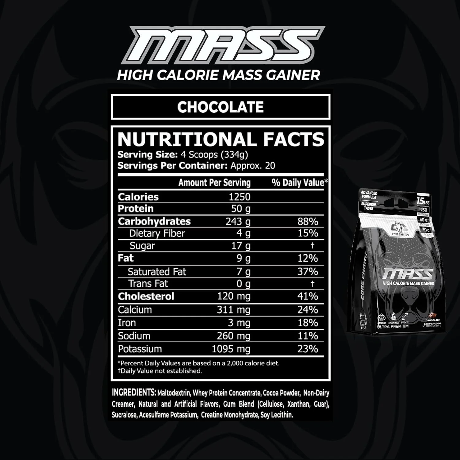 مکمل افزایش وزن CORE CHAMPS - 6.8 کیلوگرم شکلاتی | مخلوط پروتئین وی برای افزایش حجم و قدرت | 1250 کالری، 50 گرم پروتئین، فرمول غنی شده با BCAA | 1250 کالری | 50 گرم پروتئین | 10 گرم BCAA مکمل افزایش وزن CORE CHAMPS - 6.8 کیلوگرم شکلاتی | مخلوط پروتئین وی برای افزایش حجم و قدرت | 1250 کالری، 50 گرم پروتئین، فرمول غنی شده با BCAA | 1250 کالری | 50 گرم پروتئین | 10 گرم BCAA