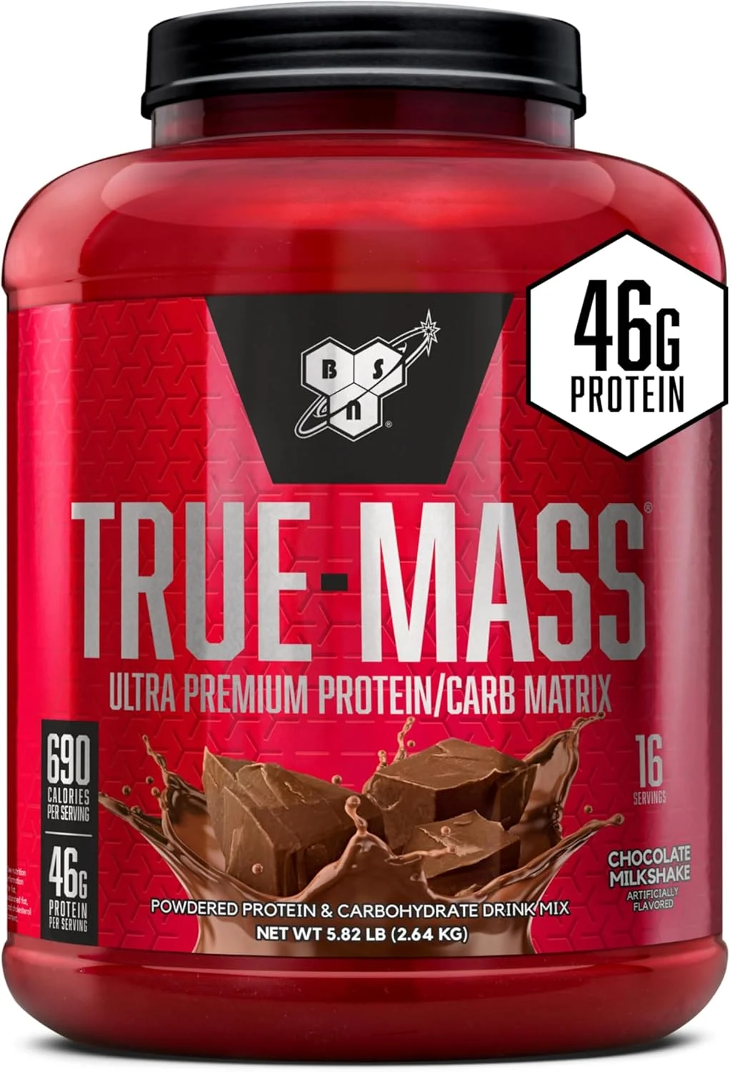 پودر افزایش وزن BSN TRUE-MASS، پودر پروتئین افزایش حجم عضلانی، میلک شیک شکلاتی، 5.82 پوند، 16 سروینگ (2.64 کیلوگرم)