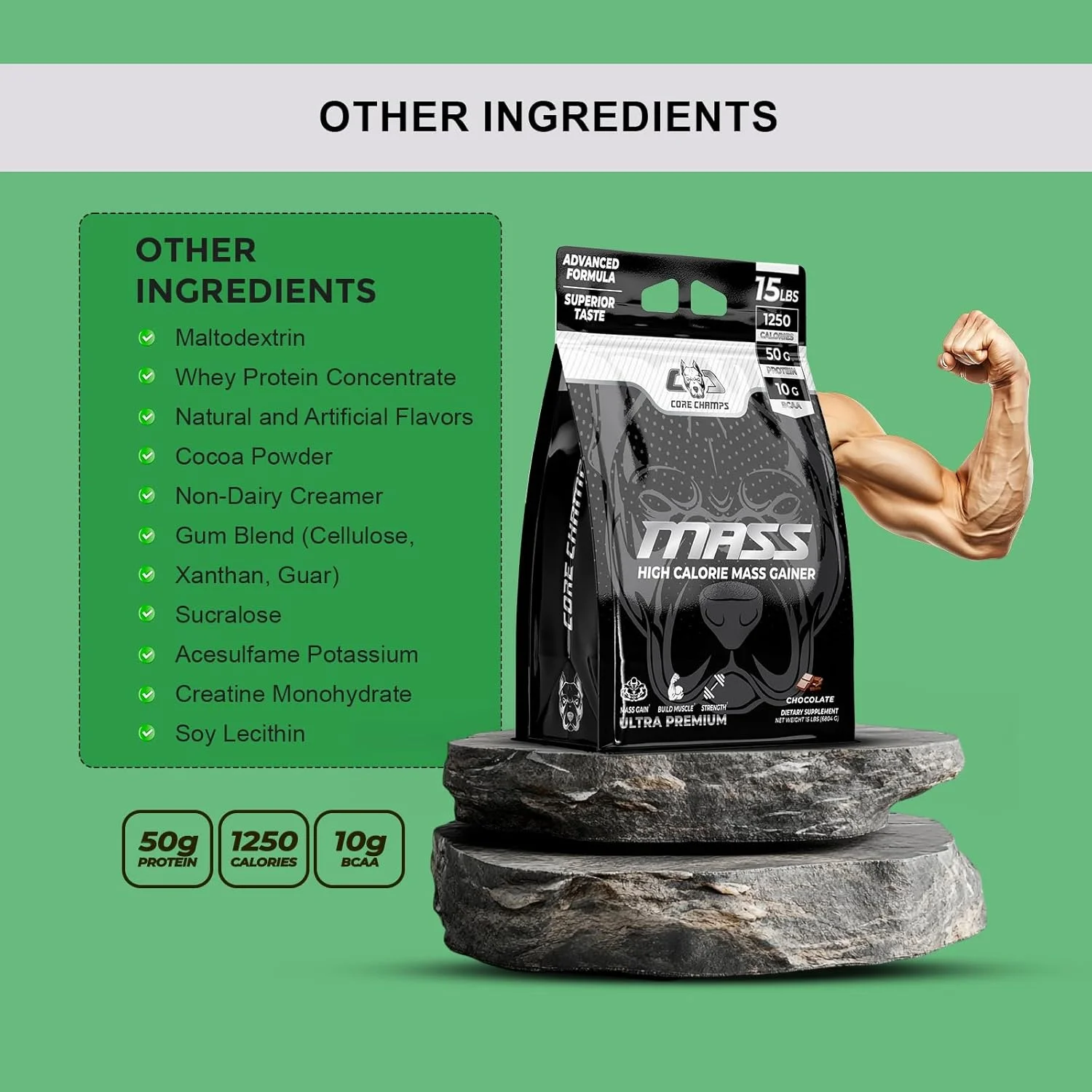 مکمل افزایش وزن CORE CHAMPS - 6.8 کیلوگرم شکلاتی | مخلوط پروتئین وی برای افزایش حجم و قدرت | 1250 کالری، 50 گرم پروتئین، فرمول غنی شده با BCAA | 1250 کالری | 50 گرم پروتئین | 10 گرم BCAA مکمل افزایش وزن CORE CHAMPS - 6.8 کیلوگرم شکلاتی | مخلوط پروتئین وی برای افزایش حجم و قدرت | 1250 کالری، 50 گرم پروتئین، فرمول غنی شده با BCAA | 1250 کالری | 50 گرم پروتئین | 10 گرم BCAA