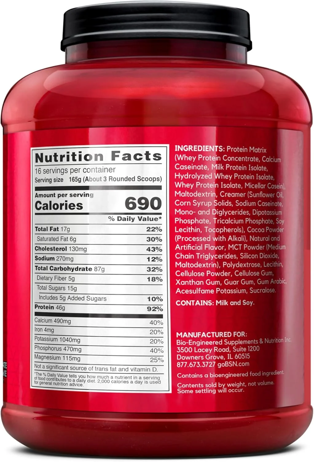 پودر افزایش وزن BSN TRUE-MASS، پودر پروتئین افزایش حجم عضلانی، میلک شیک شکلاتی، 5.82 پوند، 16 سروینگ (2.64 کیلوگرم)