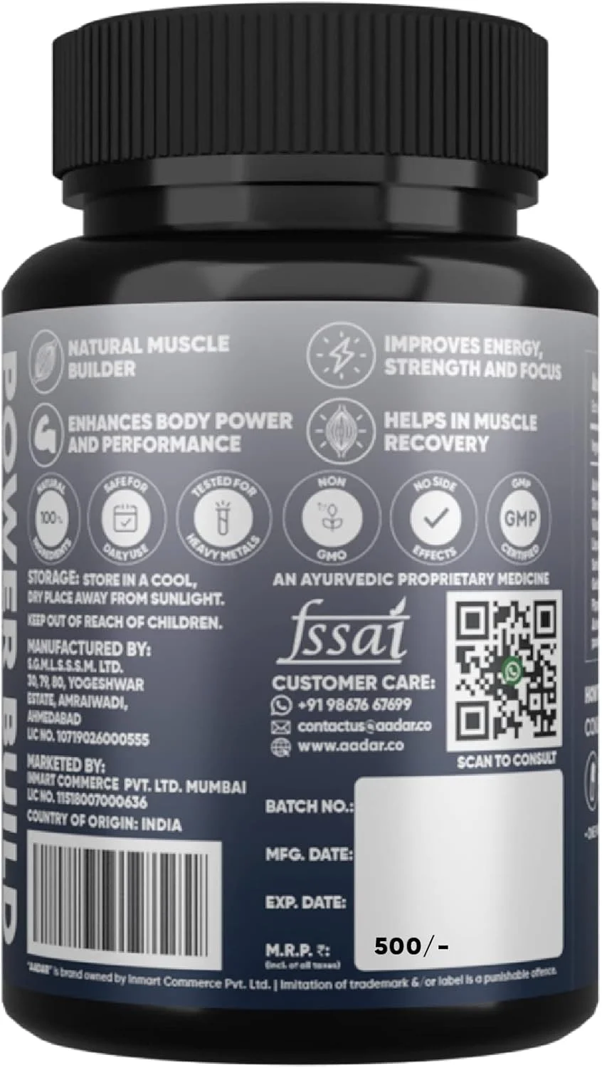 آادار پاور بیلد | افزایش دهنده حجم عضلانی واقعی آیورودا | بهبود عملکرد و افزایش متابولیسم | (سفید موسلی، گوخرو، شاتاواری) 30 کپسول (بسته 1 عددی) آادار پاور بیلد | افزایش دهنده حجم عضلانی واقعی آیورودا | بهبود عملکرد و افزایش متابولیسم | (سفید موسلی، گوخرو، شاتاواری) 30 کپسول (بسته 1 عددی)