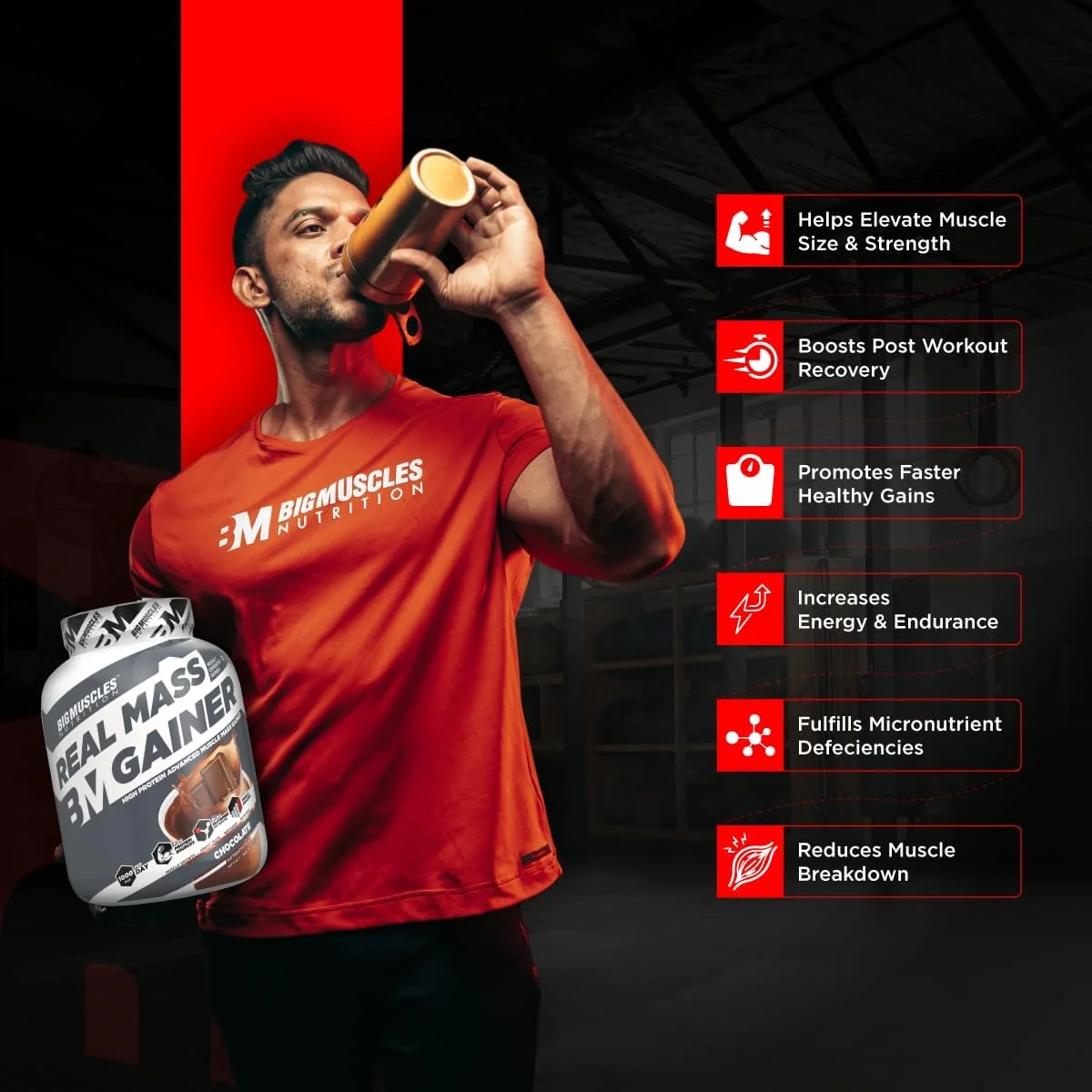 مکمل افزایش وزن بیگ ماسلز نوتریشن مدل Real Mass Gainer [۱ کیلوگرم، شکلاتی] | پروتئین وی بدون چربی برای افزایش حجم عضلات | کربوهیدرات های پیچیده | ۱۰۰۰ کالری | کاهش تجزیه عضلات | افزایش متابولیسم