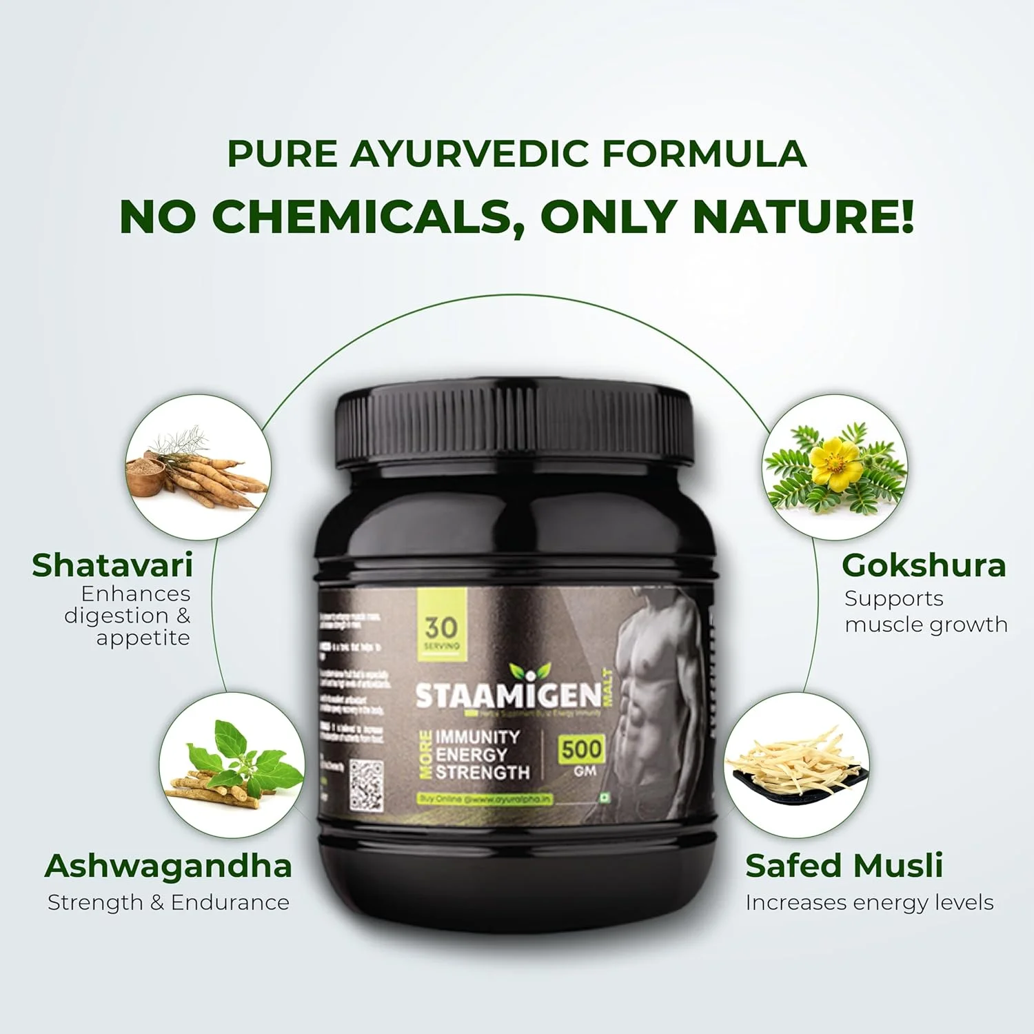 مالت استامیژن آلفا آیورودا - افزایش دهنده وزن آیورودا برای مردان با مواد طبیعی برای افزایش توده عضلانی، استقامت، اشتها و سلامت کلی - 500 گرم مالت استامیژن آلفا آیورودا - افزایش دهنده وزن آیورودا برای مردان با مواد طبیعی برای افزایش توده عضلانی، استقامت، اشتها و سلامت کلی - 500 گرم