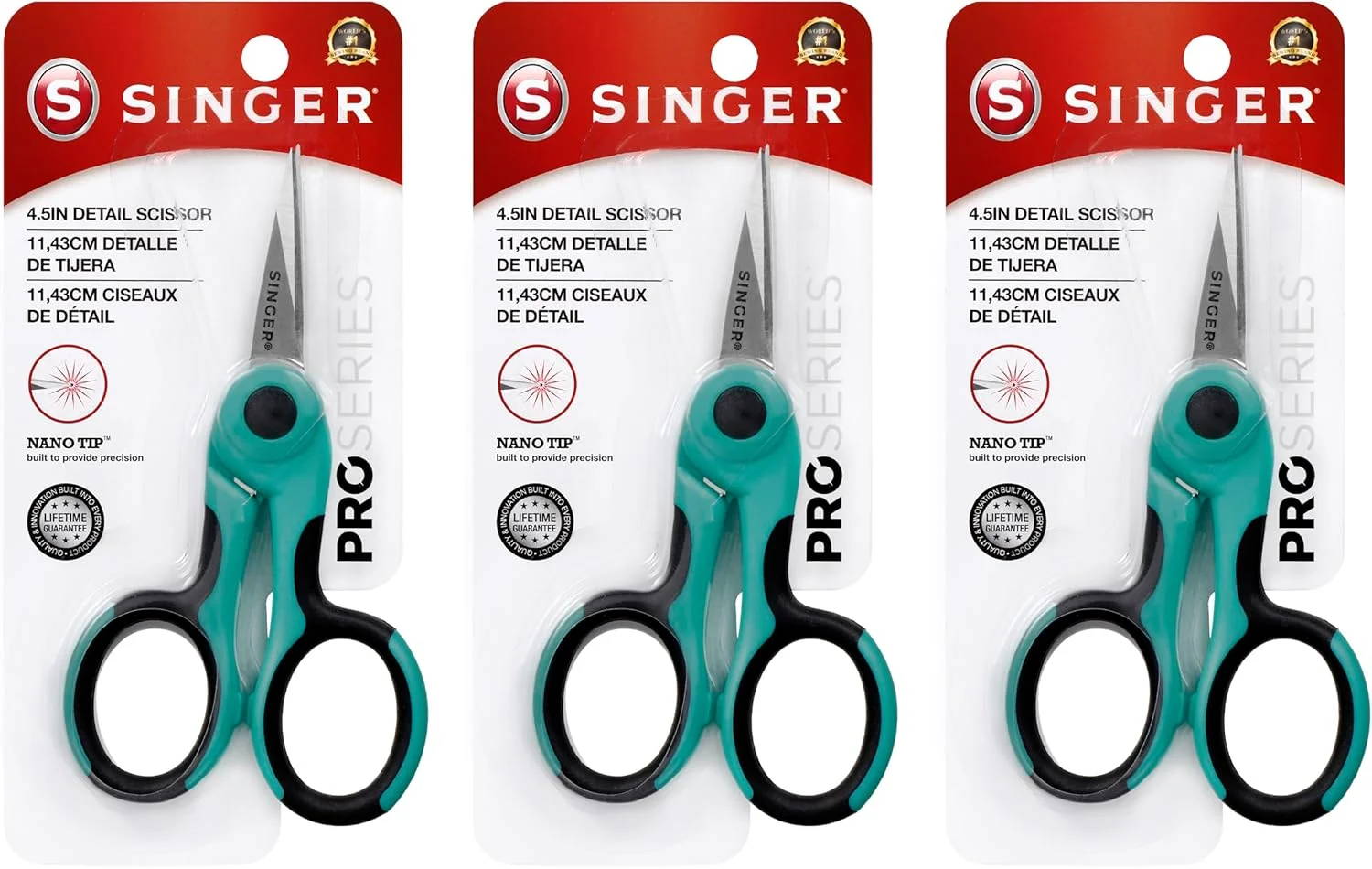 قیچی جزئیات 4.5 اینچی سینگر مدل 00557 ProSeries با نوک نانو، بسته 3 عددی