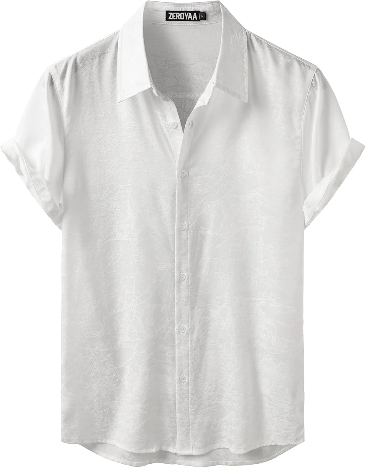 ZEROYAA Mens Summer Short-Sleeve Shirts Regular-Fit Satin Jacquard Button Down Tops for Vacation Party
