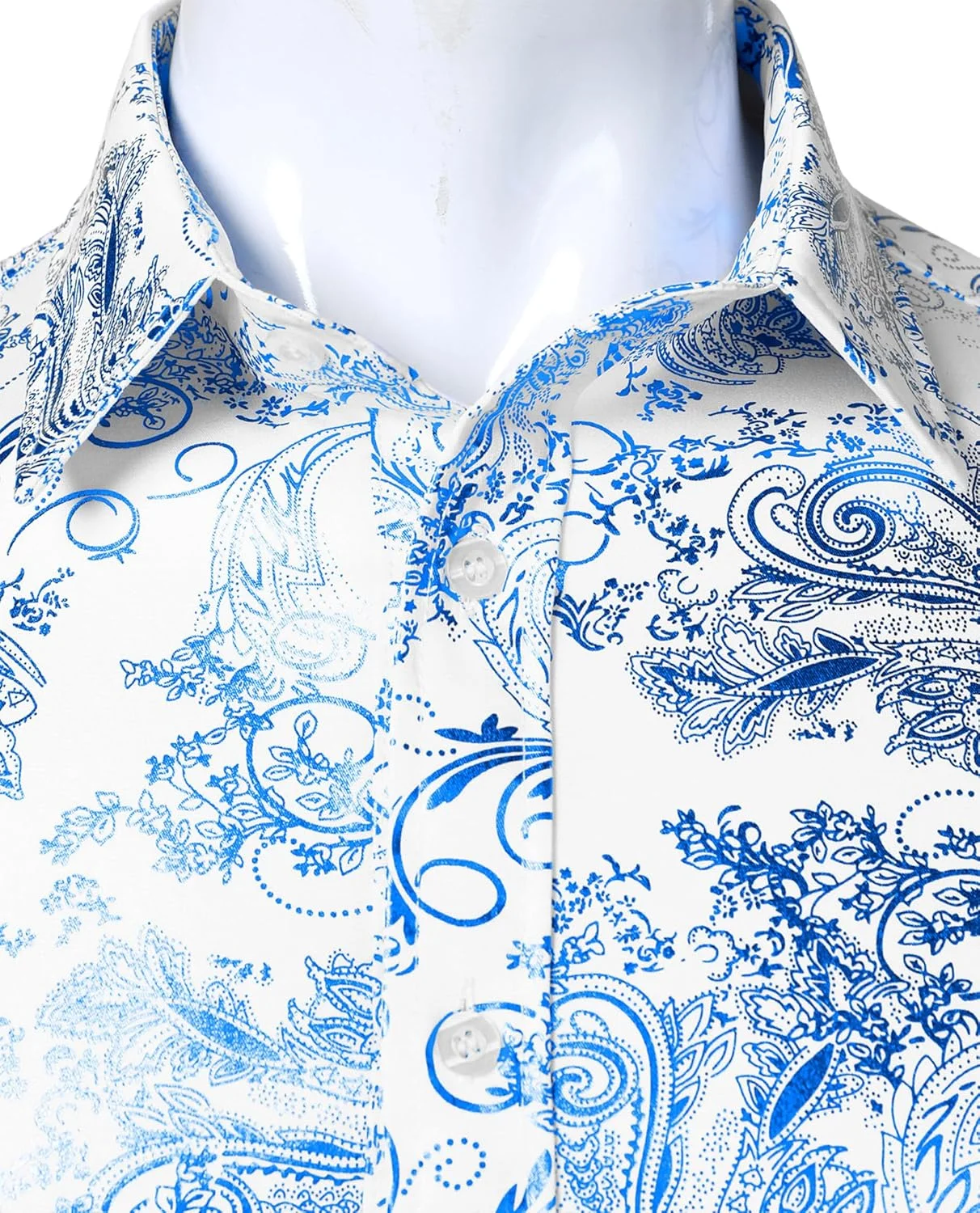 پیراهن مردانه لوکس طرح پیزلی براق و آستین کوتاه دکمه دار با برش Slim Fit از ZEROYAA