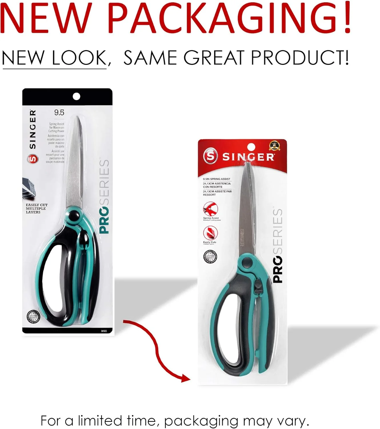 قیچی دستی فنری سینگر ProSeries مدل 00565 با طول 9.5 اینچ و دسته راحت، آبی-سبز