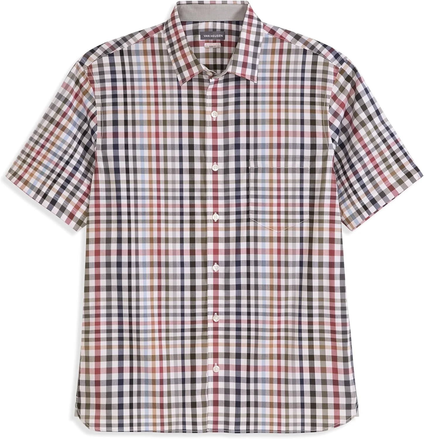 پیراهن آستین کوتاه مردانه Van Heusen، سایز بزرگ و قد بلند، بدون چروک، قد مناسب بیرون شلوار، پارچه کشی راحت