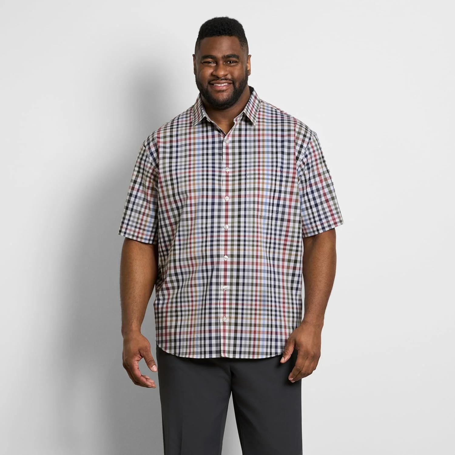 پیراهن آستین کوتاه مردانه Van Heusen، سایز بزرگ و قد بلند، بدون چروک، قد مناسب بیرون شلوار، پارچه کشی راحت