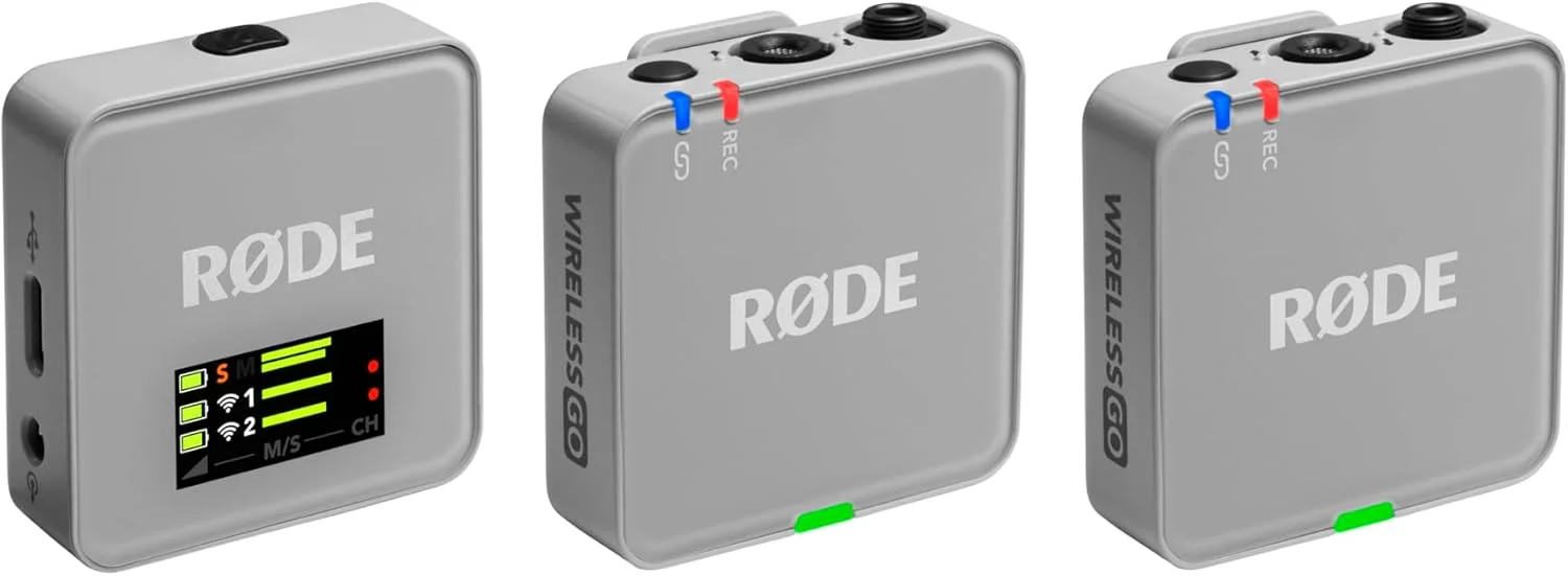 میکروفون بی‌سیم جمع و جور RØDE Wireless GO (نسل 3) – صدای شفاف، ضبط شناور 32 بیتی، کنترل سطح خودکار، برای تلفن‌ها، دوربین‌ها و کامپیوترها (سنگی)