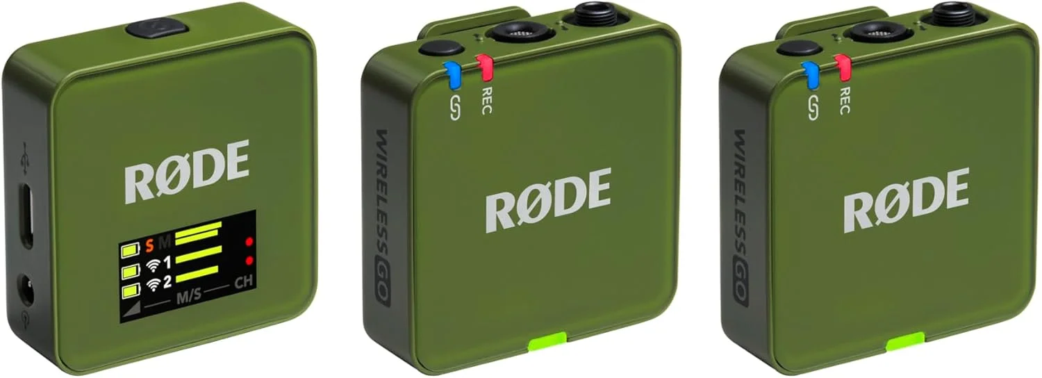 میکروفون بی‌سیم جمع و جور RØDE Wireless GO (نسل 3) – صدای شفاف، ضبط 32 بیتی شناور، کنترل سطح خودکار، برای تلفن‌ها، دوربین‌ها و کامپیوترها (خزه ای)