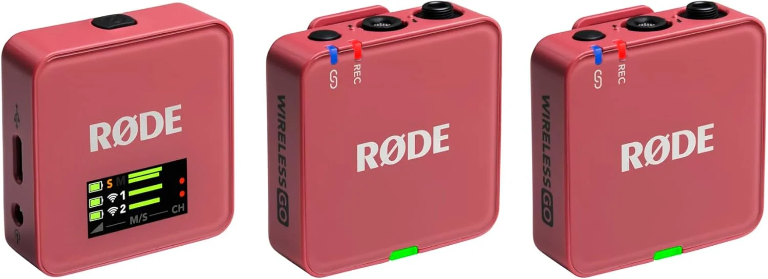 میکروفون بی‌سیم جمع و جور RØDE Wireless GO (نسل 3) – صدای شفاف، ضبط 32 بیتی شناور، کنترل سطح خودکار، برای تلفن‌ها، دوربین‌ها و کامپیوترها (رنگ رزی)