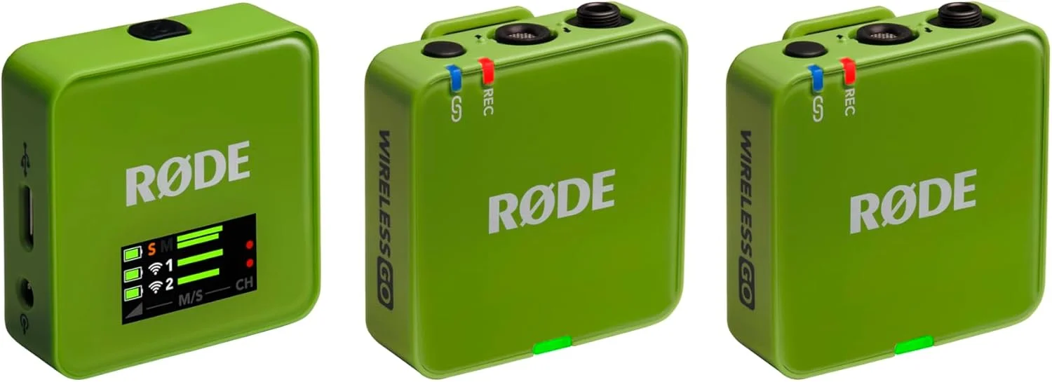 میکروفون بی‌سیم جمع و جور RØDE Wireless GO (نسل 3) – صدای شفاف، ضبط 32 بیتی شناور، کنترل سطح خودکار، برای تلفن‌ها، دوربین‌ها و کامپیوترها (سبز)