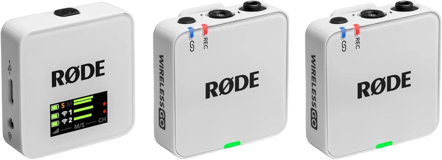 میکروفون بی‌سیم جمع و جور RØDE Wireless GO (نسل 3) – صدای شفاف، ضبط 32 بیتی شناور، کنترل سطح خودکار، برای تلفن‌ها، دوربین‌ها و کامپیوترها (سفید)