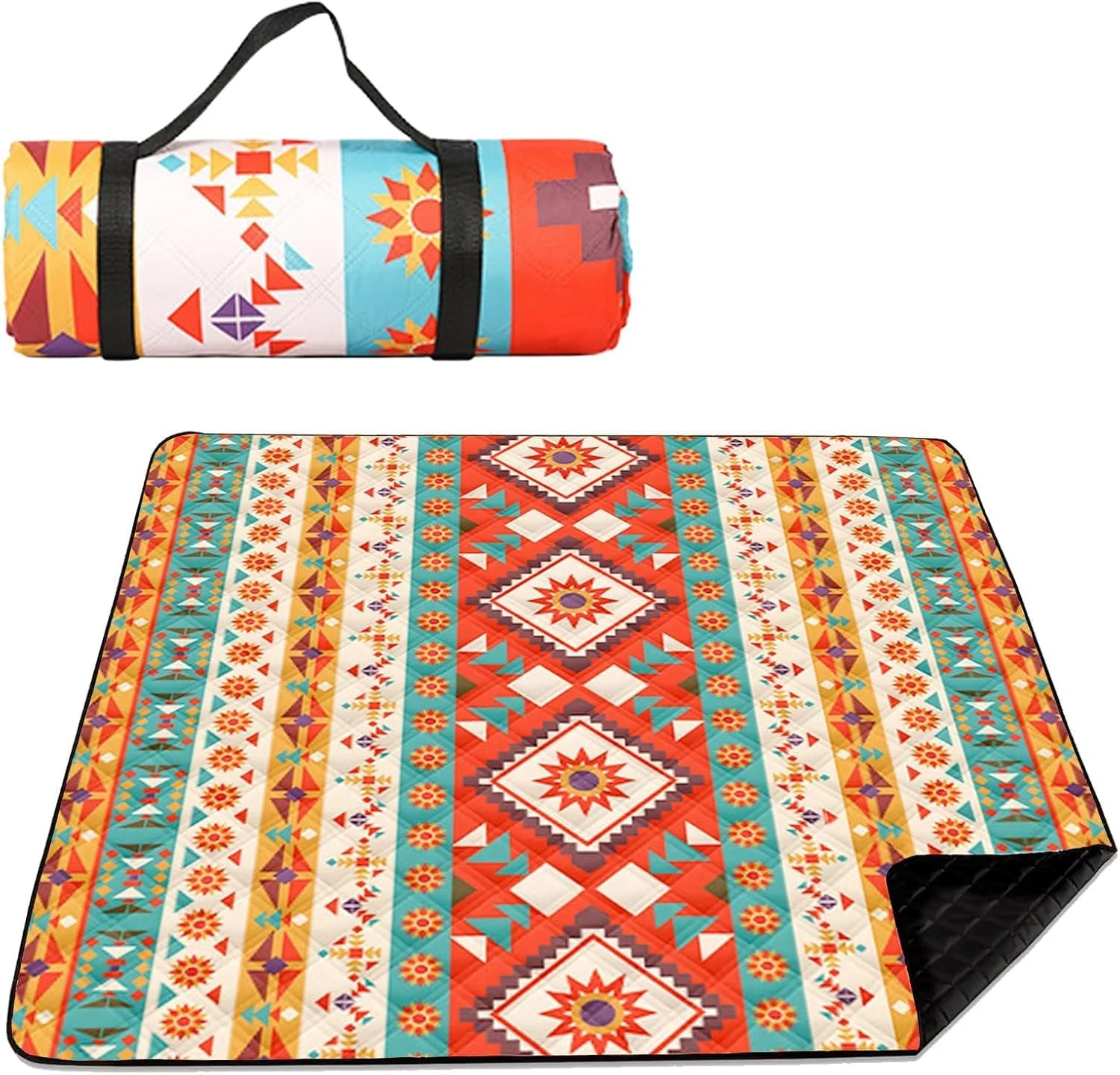 زیرانداز پیک نیک ضد آب 200x200 سانتی متر [حصیر ساحلی تاشو و ضد شن] با دسته حمل، زیرانداز بیرونی قابل شستشو برای کمپینگ، پارک، باغ، ساحل