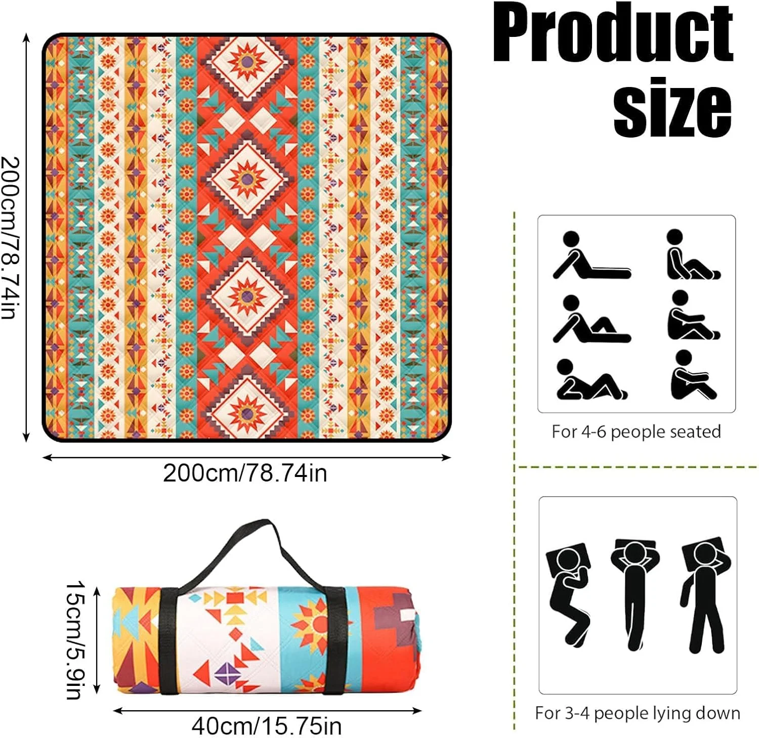 زیرانداز پیک نیک ضد آب 200x200 سانتی متر [حصیر ساحلی تاشو و ضد شن] با دسته حمل، زیرانداز بیرونی قابل شستشو برای کمپینگ، پارک، باغ، ساحل