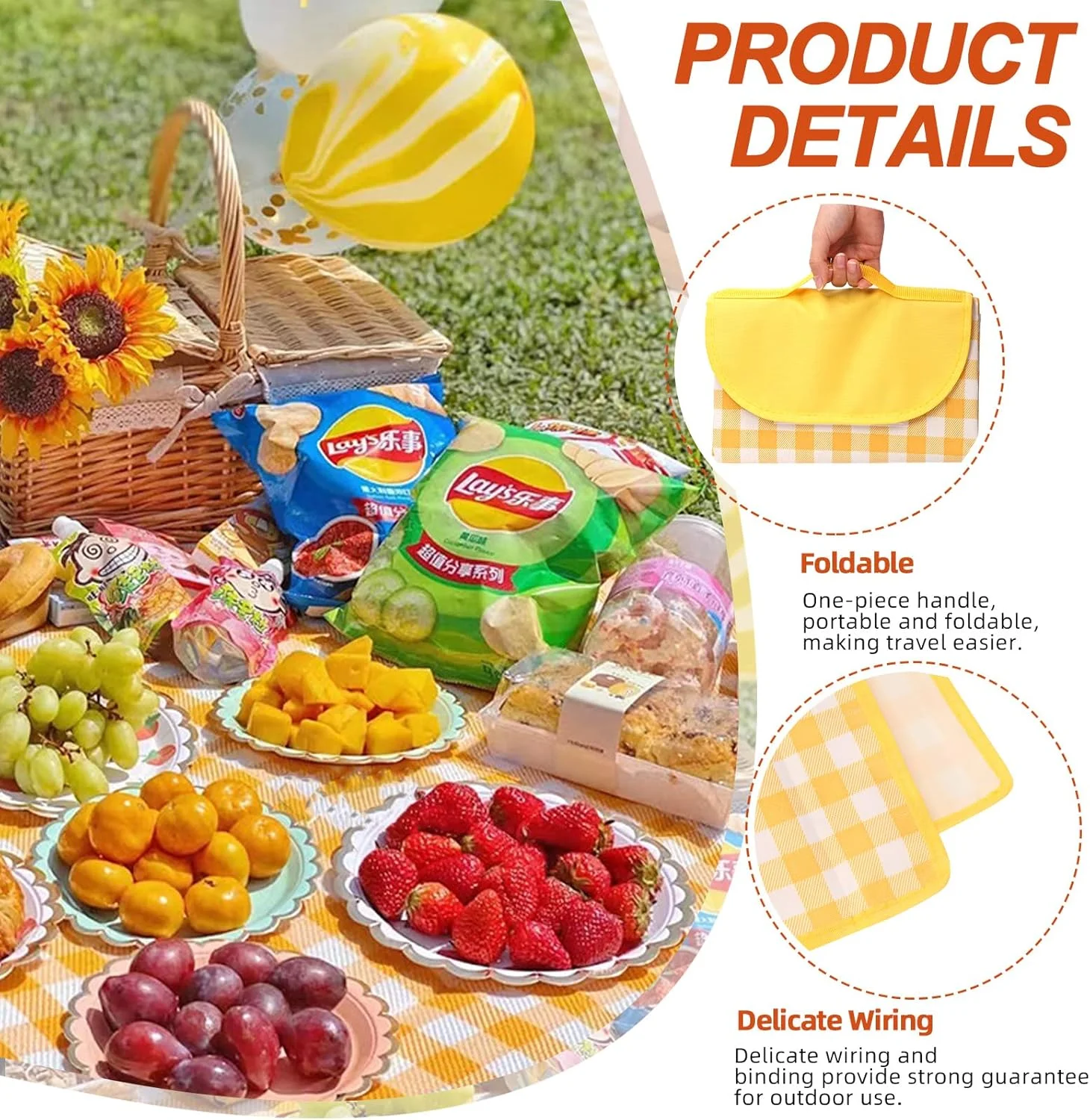 Tanstic 1Pc Outdoor Picnic Blanket, 79" x 79" Picnic Mat, Extra Large Waterproof Foldable Beach Blanket Handy Mat Sand Mat Beach Mat with Carry Strap for Beach Camping Park (Yellow & White Lattice) Tanstic 1Pc Outdoor Picnic Blanket, 79" x 79" Picnic Mat, Extra Large Waterproof Foldable Beach Blanket Handy Mat Sand Mat Beach Mat with Carry Strap for Beach Camping Park (Yellow & White Lattice)