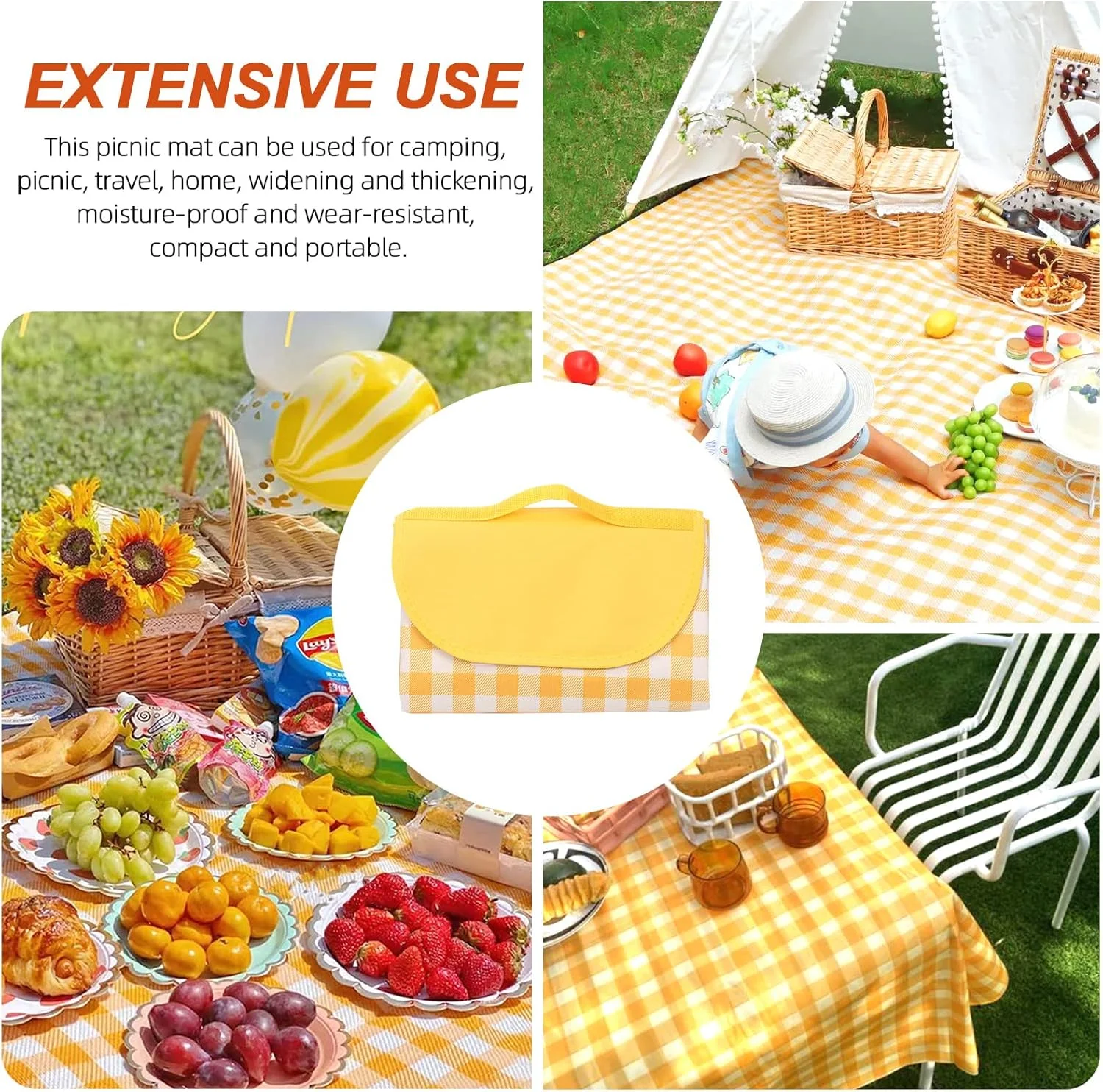 Tanstic 1Pc Outdoor Picnic Blanket, 79" x 79" Picnic Mat, Extra Large Waterproof Foldable Beach Blanket Handy Mat Sand Mat Beach Mat with Carry Strap for Beach Camping Park (Yellow & White Lattice) Tanstic 1Pc Outdoor Picnic Blanket, 79" x 79" Picnic Mat, Extra Large Waterproof Foldable Beach Blanket Handy Mat Sand Mat Beach Mat with Carry Strap for Beach Camping Park (Yellow & White Lattice)