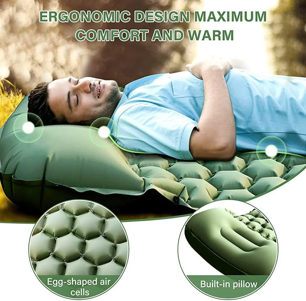تشک خواب بادی کمپینگ Hannea®، تشک خواب خود باد شونده با پمپ پایی، دارای بالش داخلی و تشک خواب تاشو ضد آب برای کوله گردی، پیاده روی، تشک کمپینگ قابل حمل (سبز) تشک خواب بادی کمپینگ Hannea®، تشک خواب خود باد شونده با پمپ پایی، دارای بالش داخلی و تشک خواب تاشو ضد آب برای کوله گردی، پیاده روی، تشک کمپینگ قابل حمل (سبز)