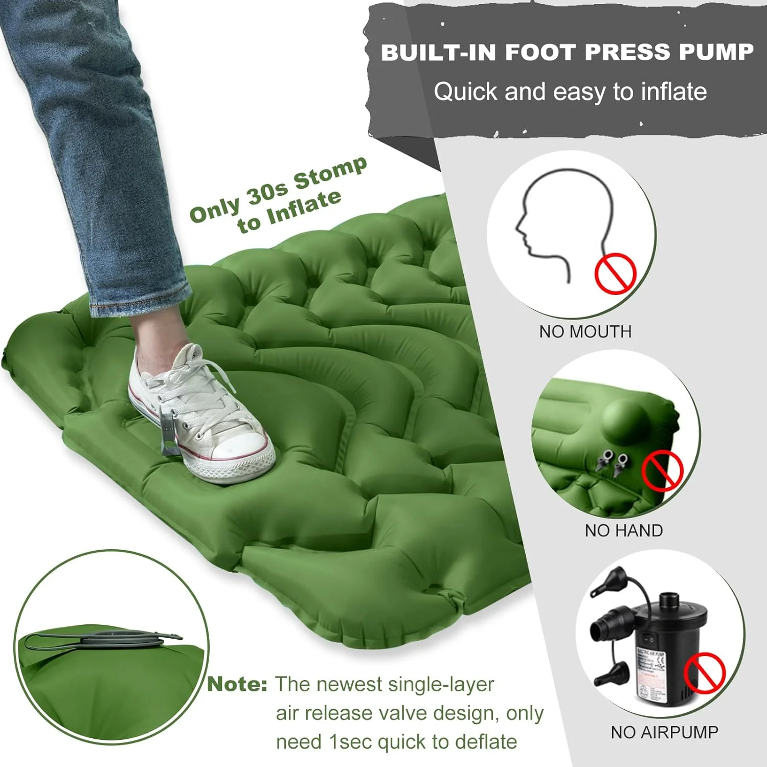 MEETPEAK Camping Sleeping Pad with Pillow, Upgraded 4 Inch Thickness Inflatable Foot Press Camping Mat, Durable Waterproof Lightweight Sleeping Air Mattress for Hiking Backpacking Traveling MEETPEAK Camping Sleeping Pad with Pillow, Upgraded 4 Inch Thickness Inflatable Foot Press Camping Mat, Durable Waterproof Lightweight Sleeping Air Mattress for Hiking Backpacking Traveling