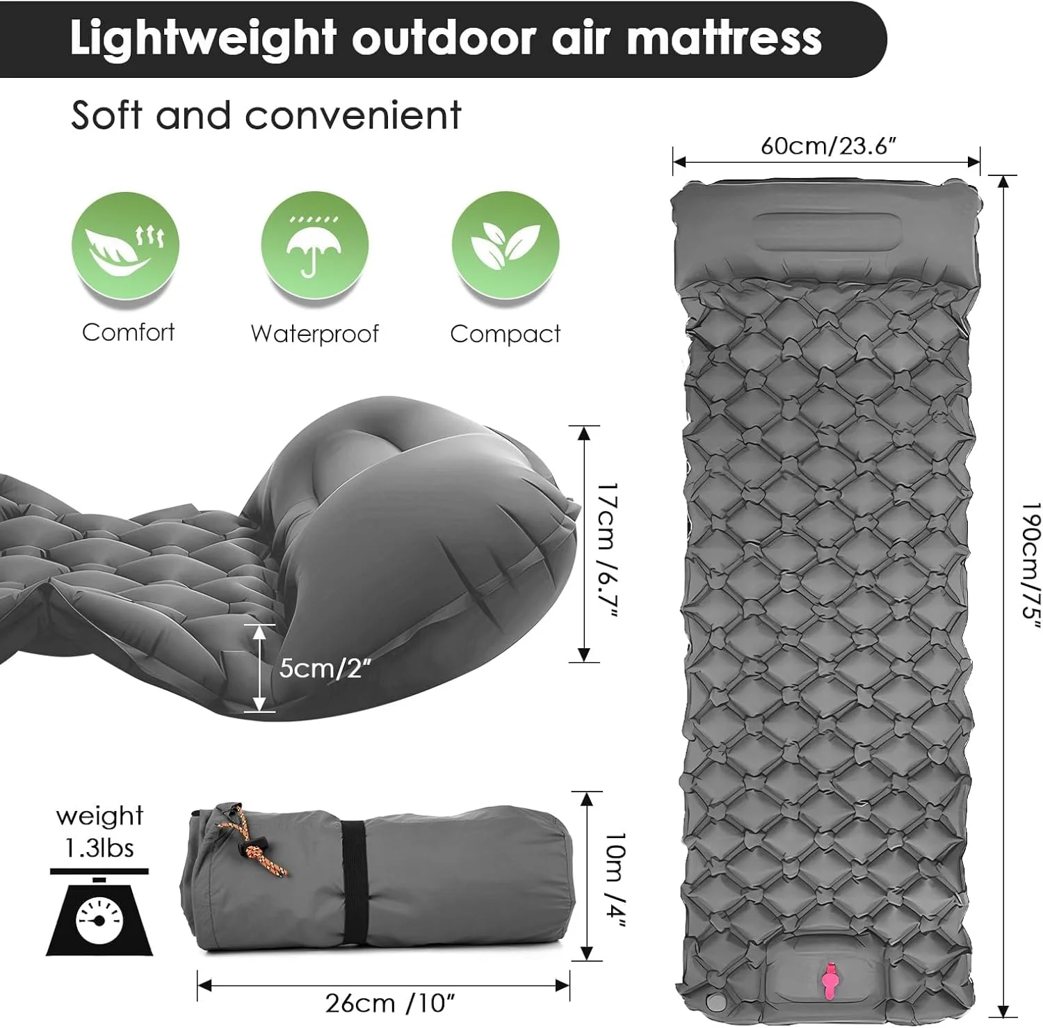 NALACAL Sleeping Pad for Camping, Ultralight Inflatable Camping Mat with Pillow, Built-in Foot Pump, Portable Durable & Waterproof Compact Sleeping Pads for Camping, Backpacking, Hiking Tent NALACAL Sleeping Pad for Camping, Ultralight Inflatable Camping Mat with Pillow, Built-in Foot Pump, Portable Durable & Waterproof Compact Sleeping Pads for Camping, Backpacking, Hiking Tent